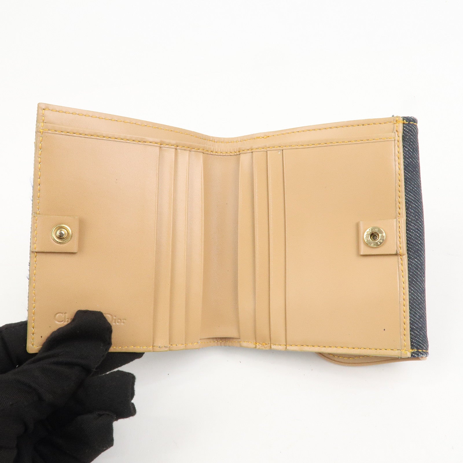 Christian Dior Saddle Denim Leather Compact Wallet Indigo Blue