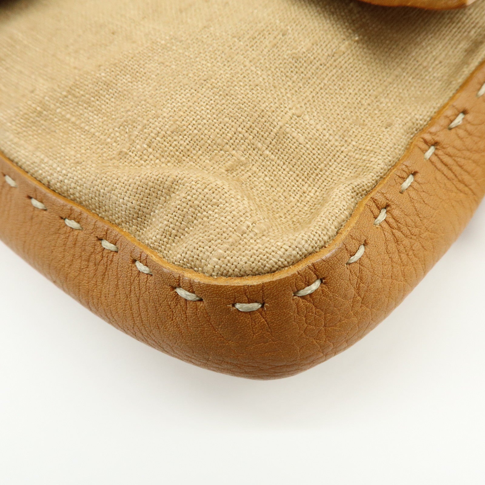 FENDI Mamma Baguette Selleria Linen Leather Shoulder Bag 8BR101