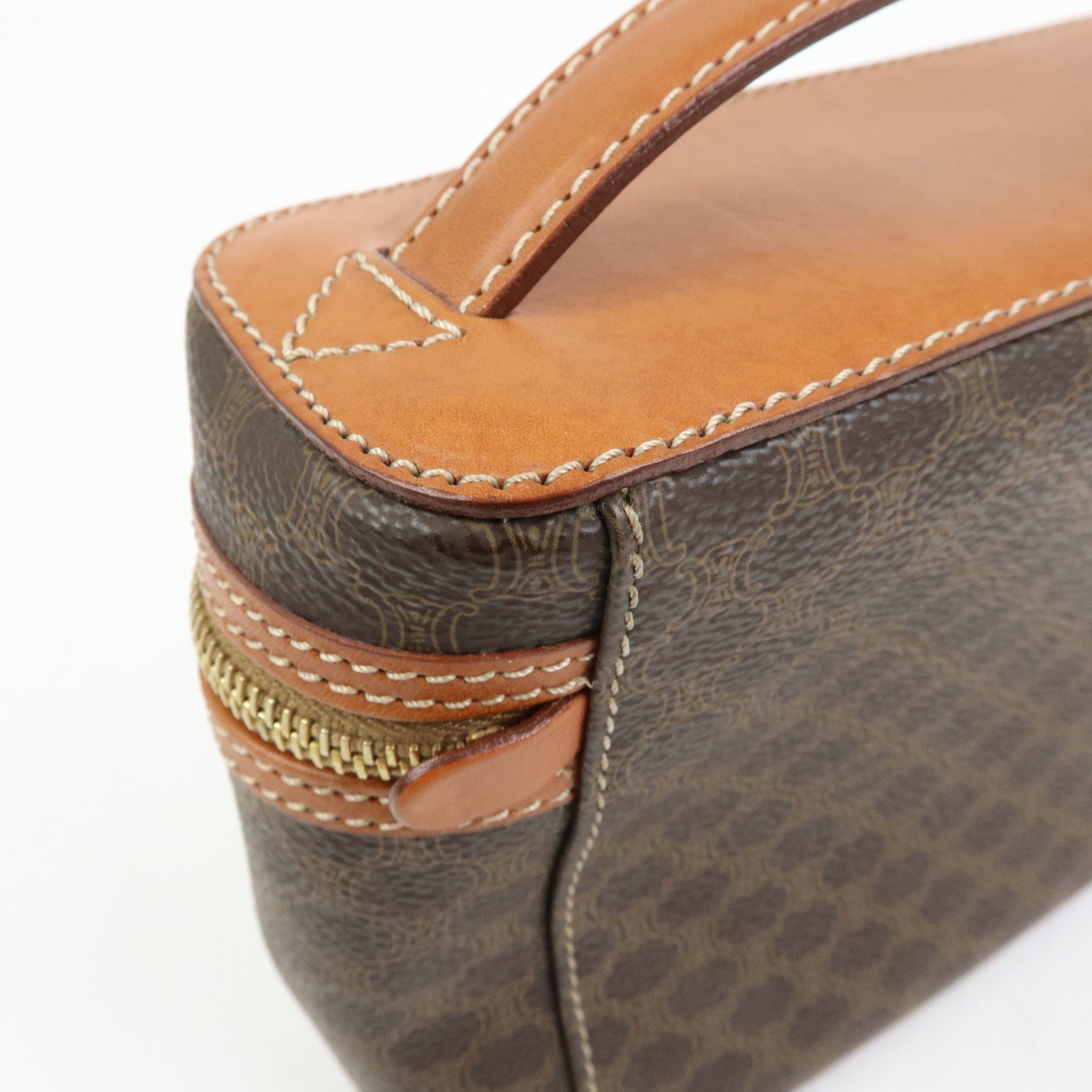 CELINE Macadam PVC Leather Hand Bag Vanity Bag Pouch Brown