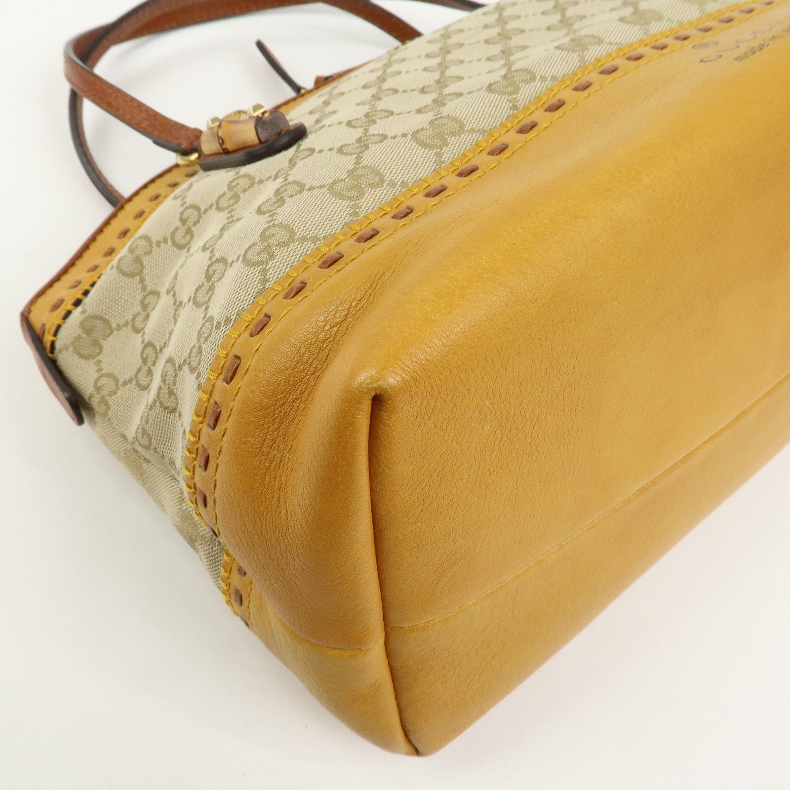 GUCCI Bamboo GG Canvas Leather Crafty Tote Bag Brown 339002