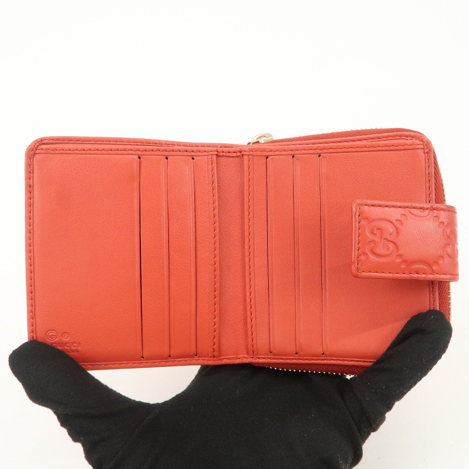 GUCCI Guccissima Leather Bi-fold Compact Wallet Red 346056