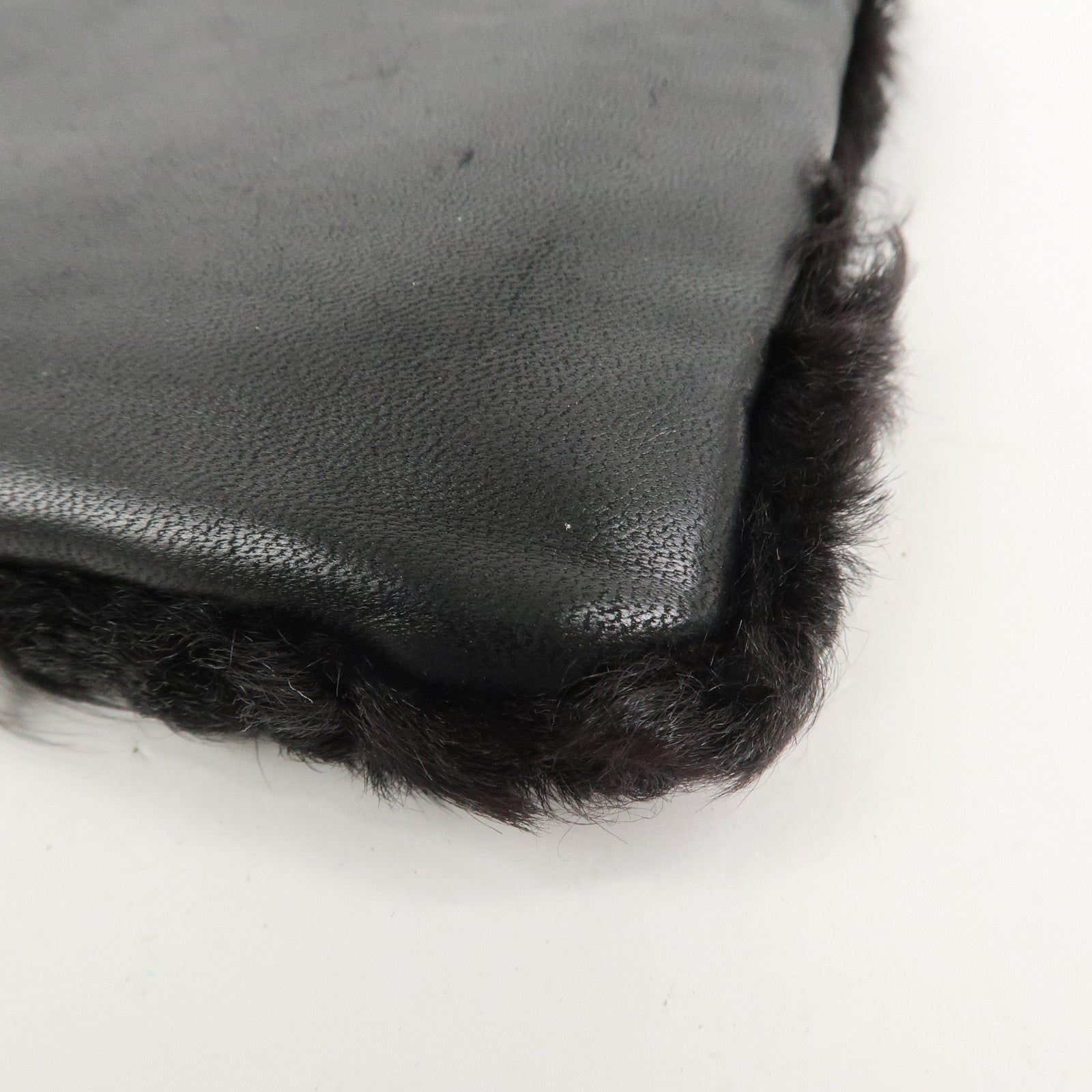 LOEWE Logo Fur Leather Cosmetic Pouch Black