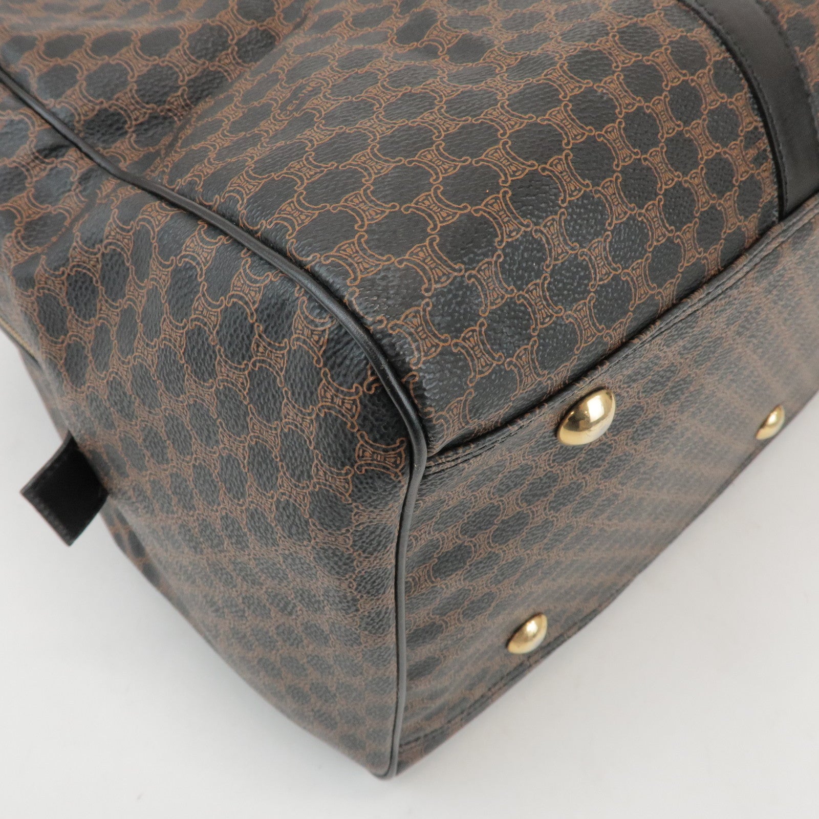 CELINE Macadam PVC Leather Boston Bag Hand Bag Black Brown