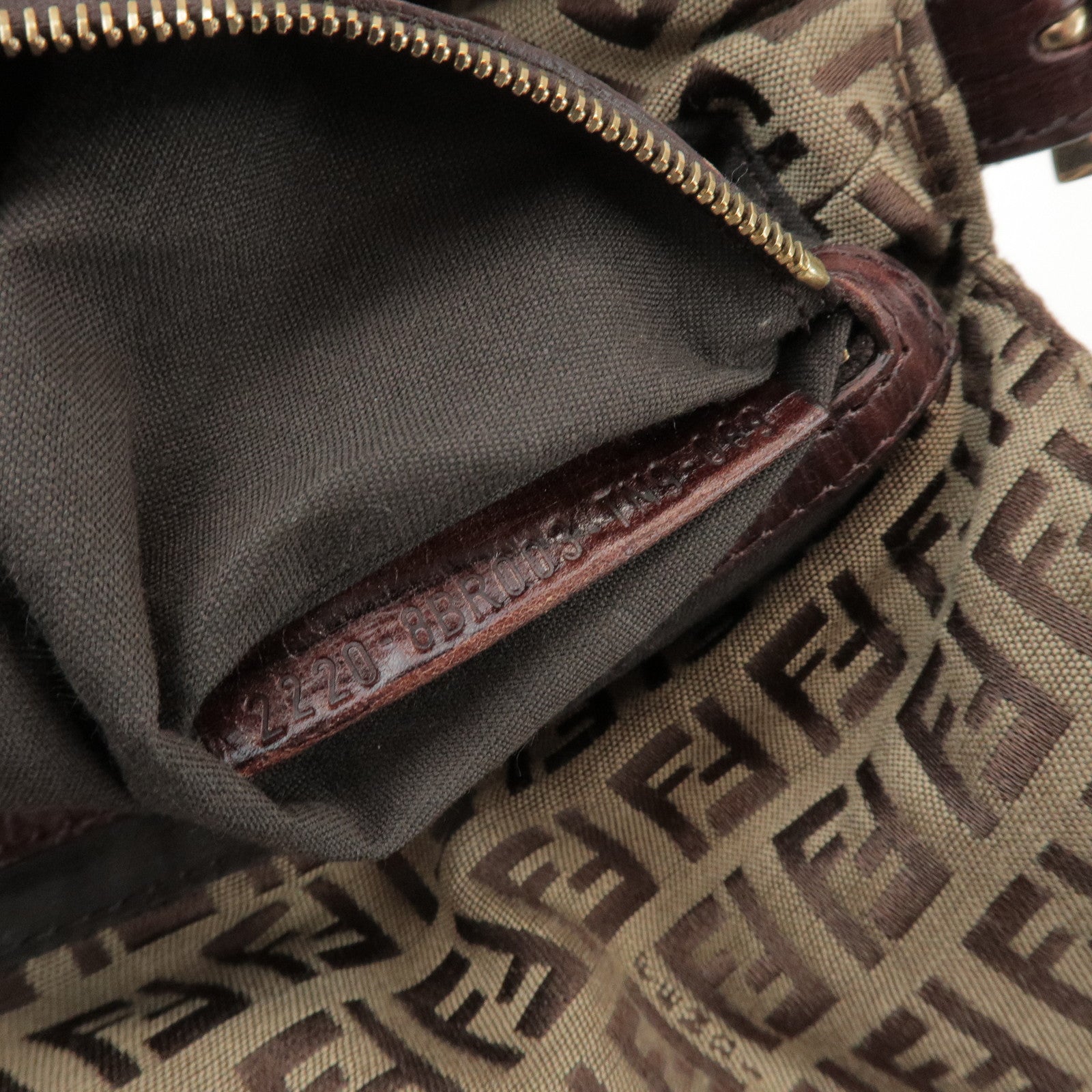 FENDI Zucchino Canvas Leather Hand Bag Brown Beige 8BR003