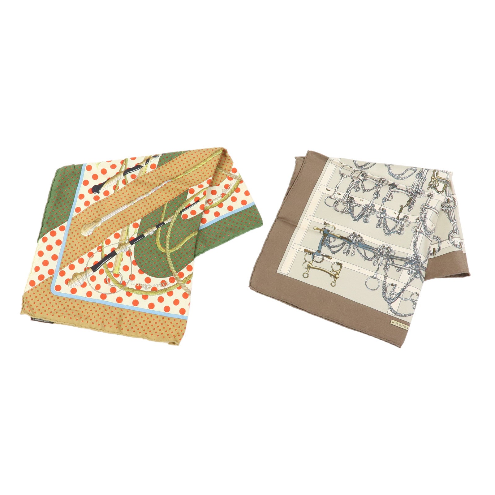 HERMES Petit Carre42 Set of 2 Silk 100% Scarf Clic Clac MORS＆FILETS