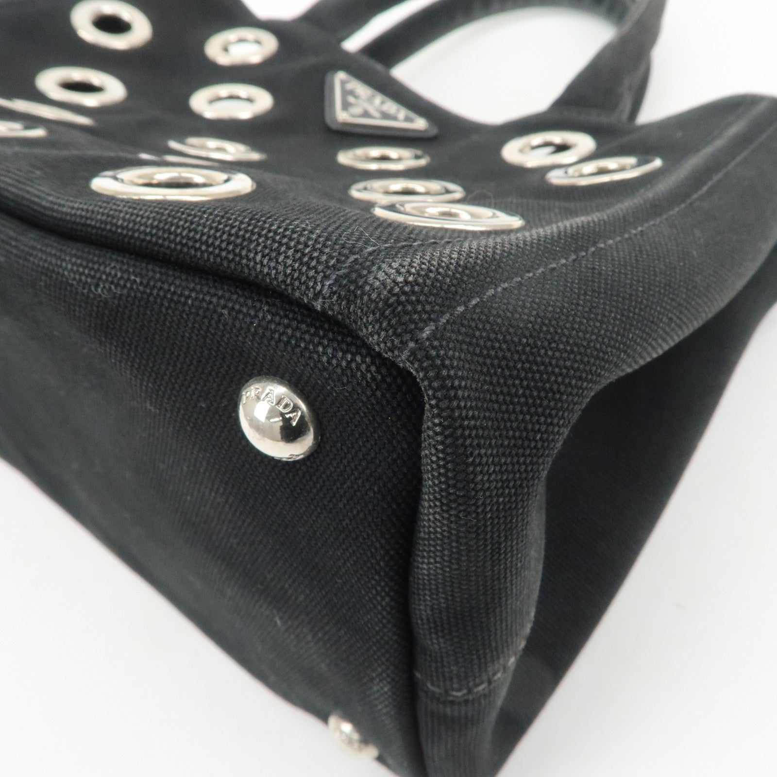 PRADA Canapa Mini Canvas Grommet 2Way Bag Hand Shoulder Bag Black