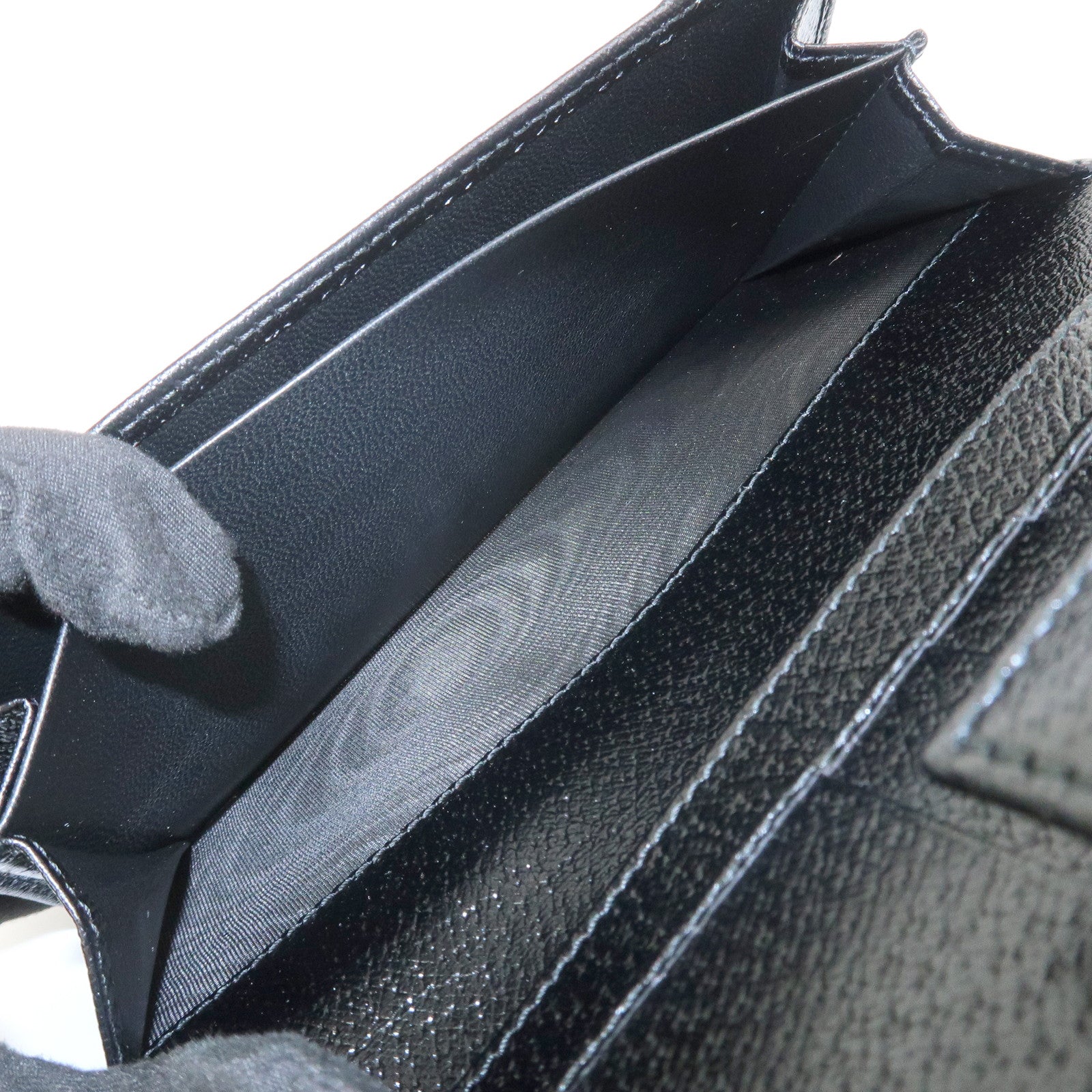GUCCI GG Canvas Leather W Hook Bi-fold Long Wallet Black 112715