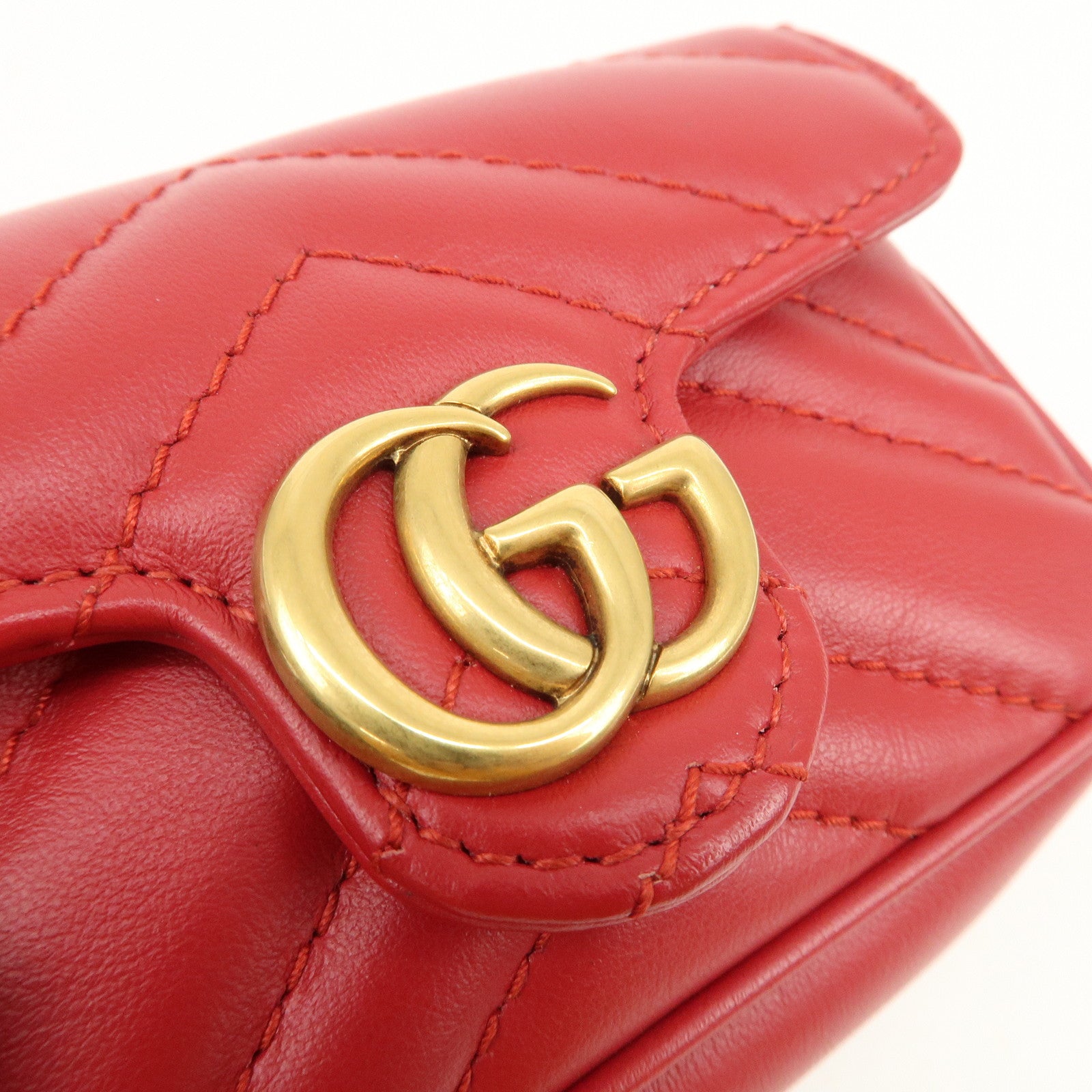 GUCCI GG Marmont Leather Chain Hand Bag Pouch Red 575161