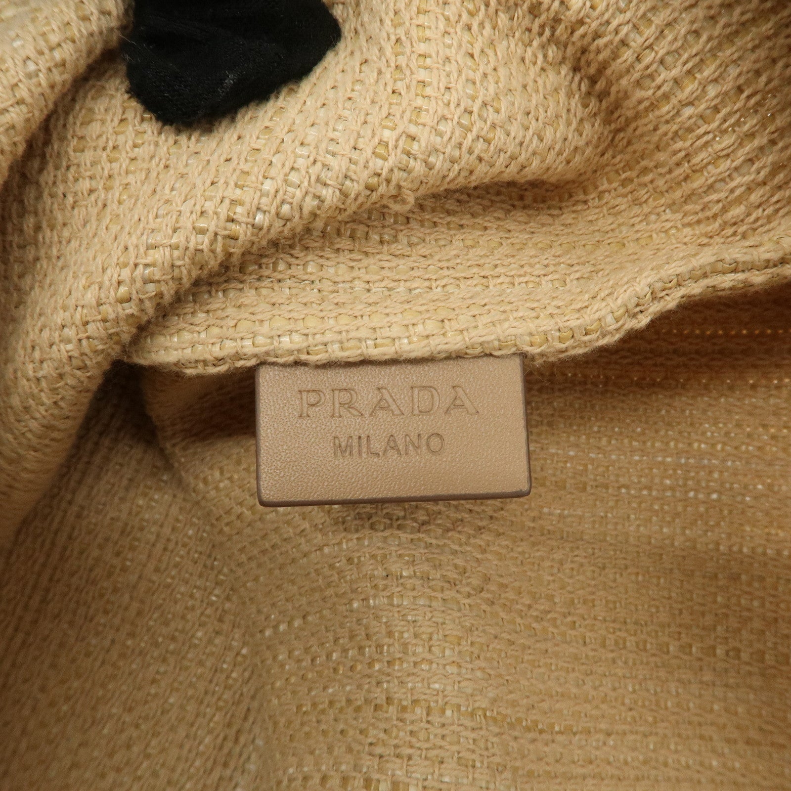 PRADA Leather Raffia Straw Tote Bag Shoulder Bag Beige Used