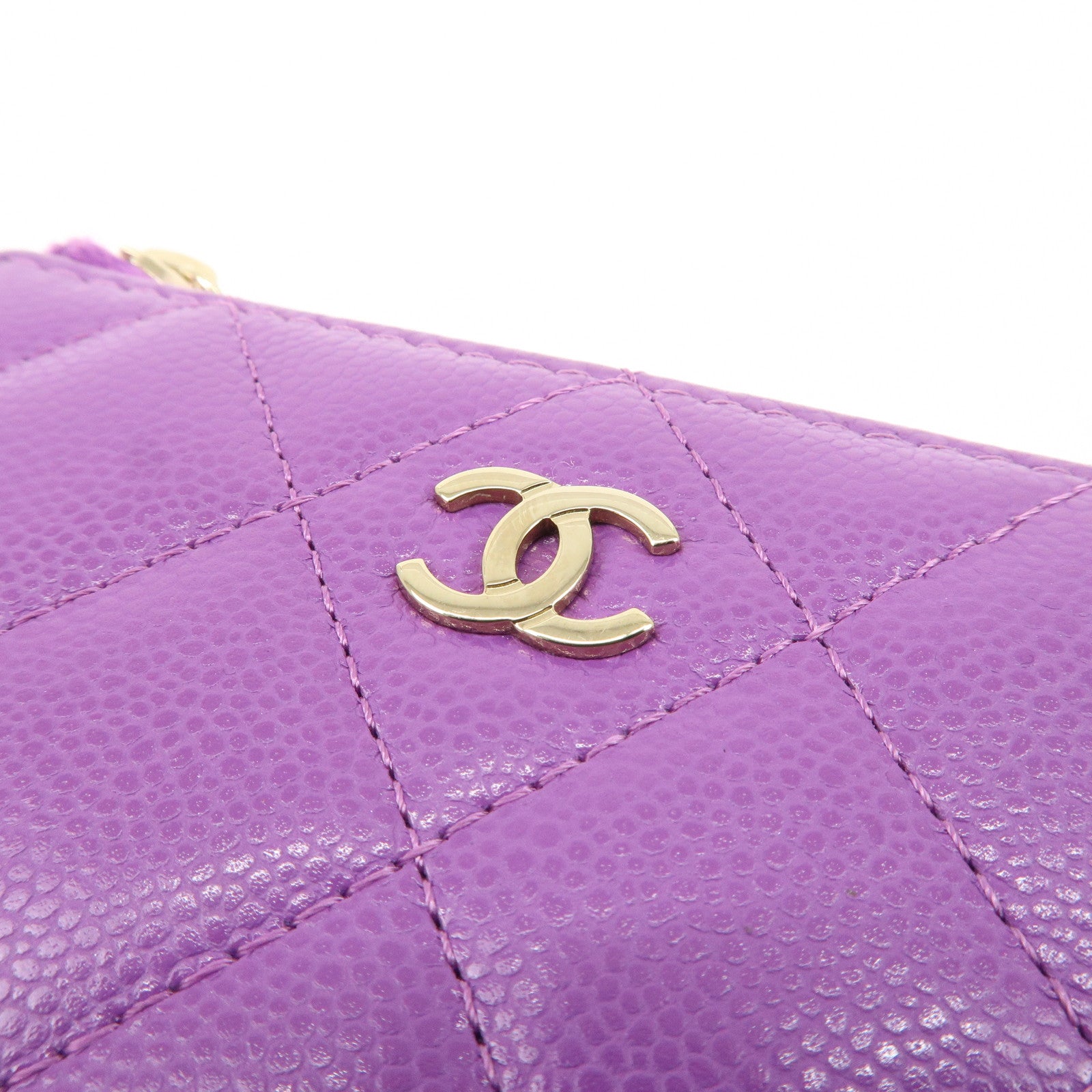 CHANEL Matelasse COCO Mark Caviar Skin Round Zippy Coin Purse Purple Used
