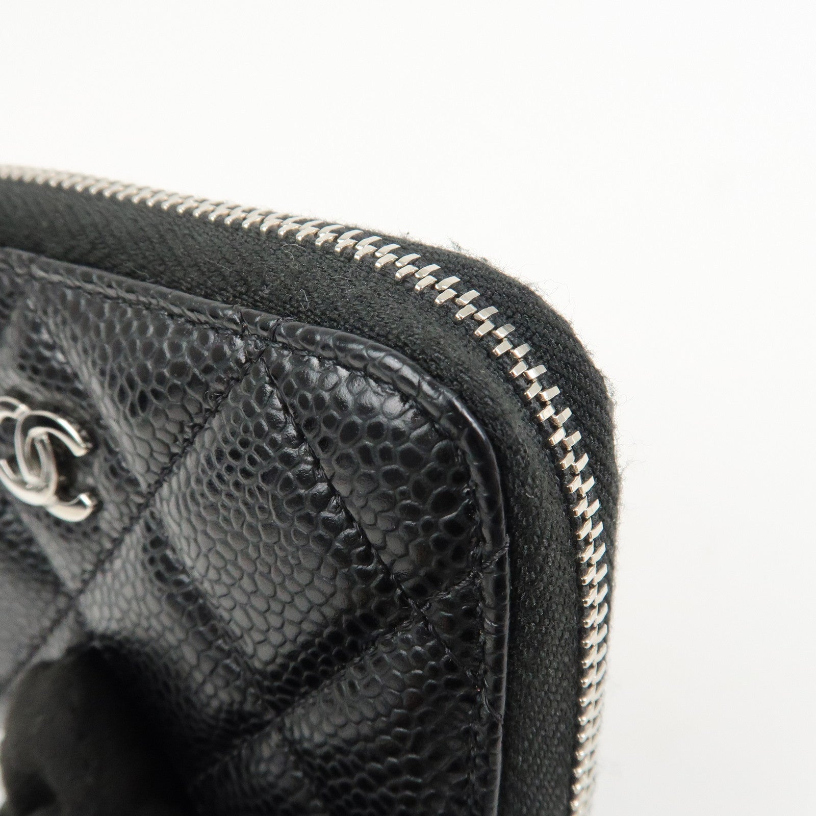 CHANEL Matelasse Caviarskin Classic Zippy Coin Case Black AP0216