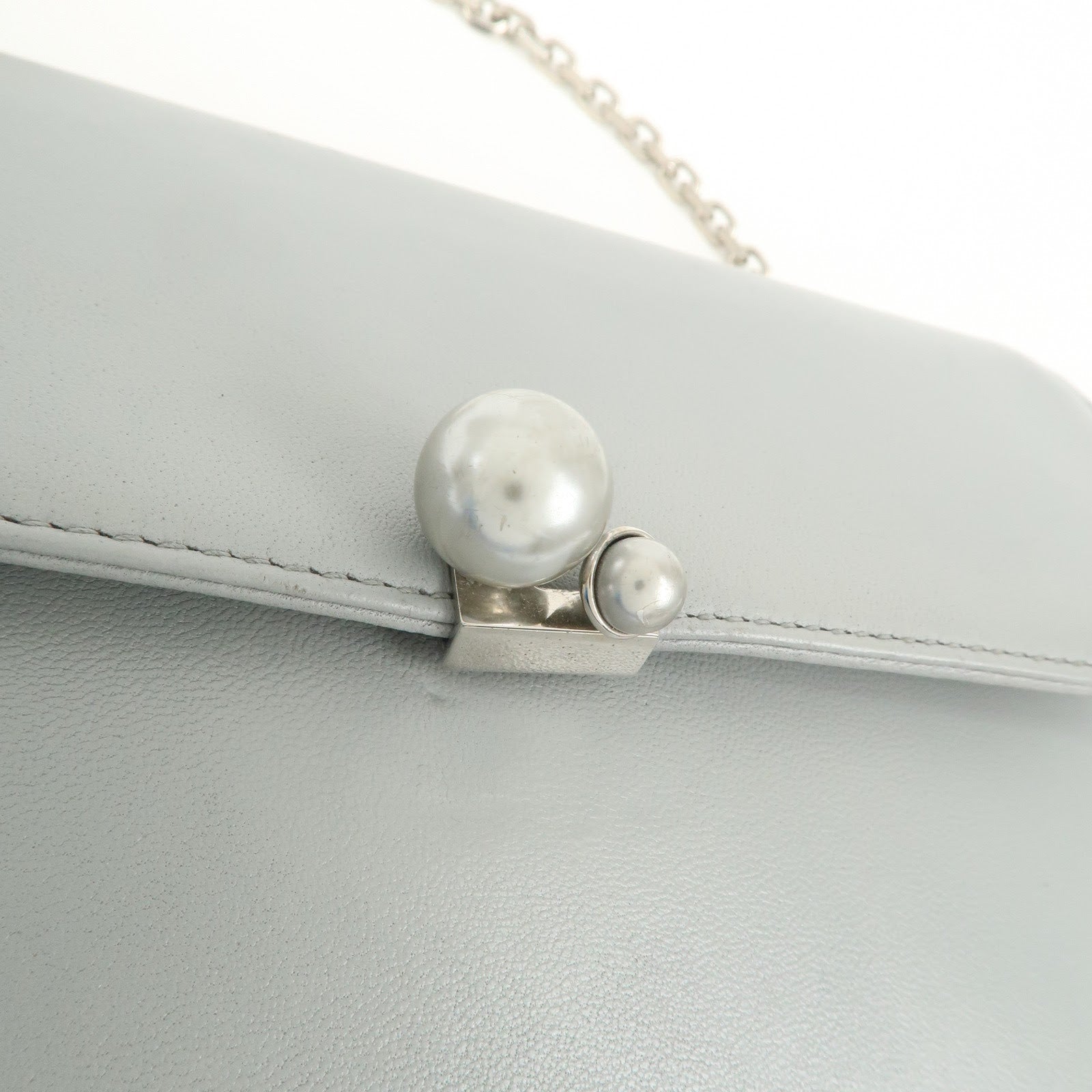 Christian Dior Leather Chain Shoulder Bag Light Blue 112-MA-0174