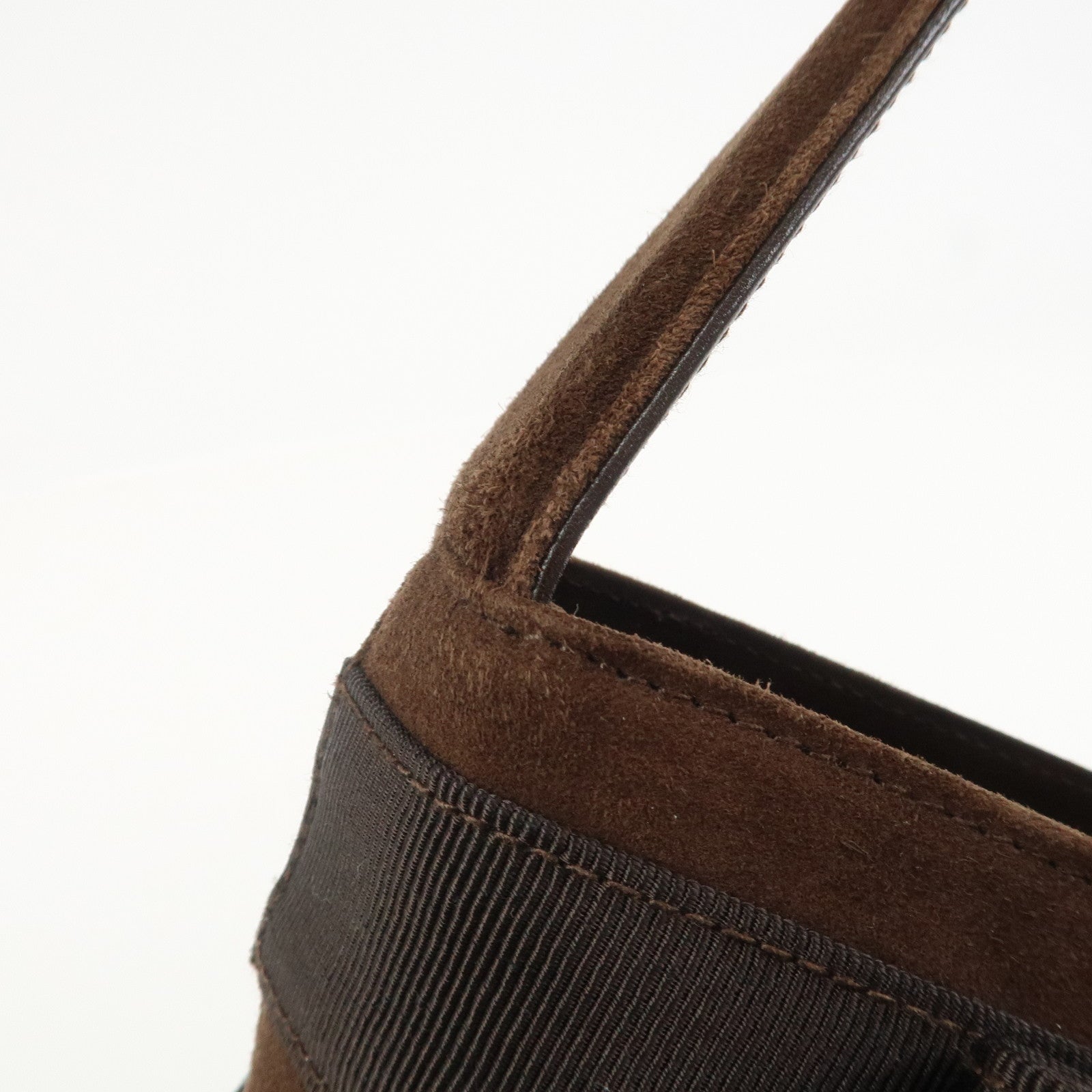 Ferragamo Vara Ribbon Suede Leather Hand Bag Brown Gold