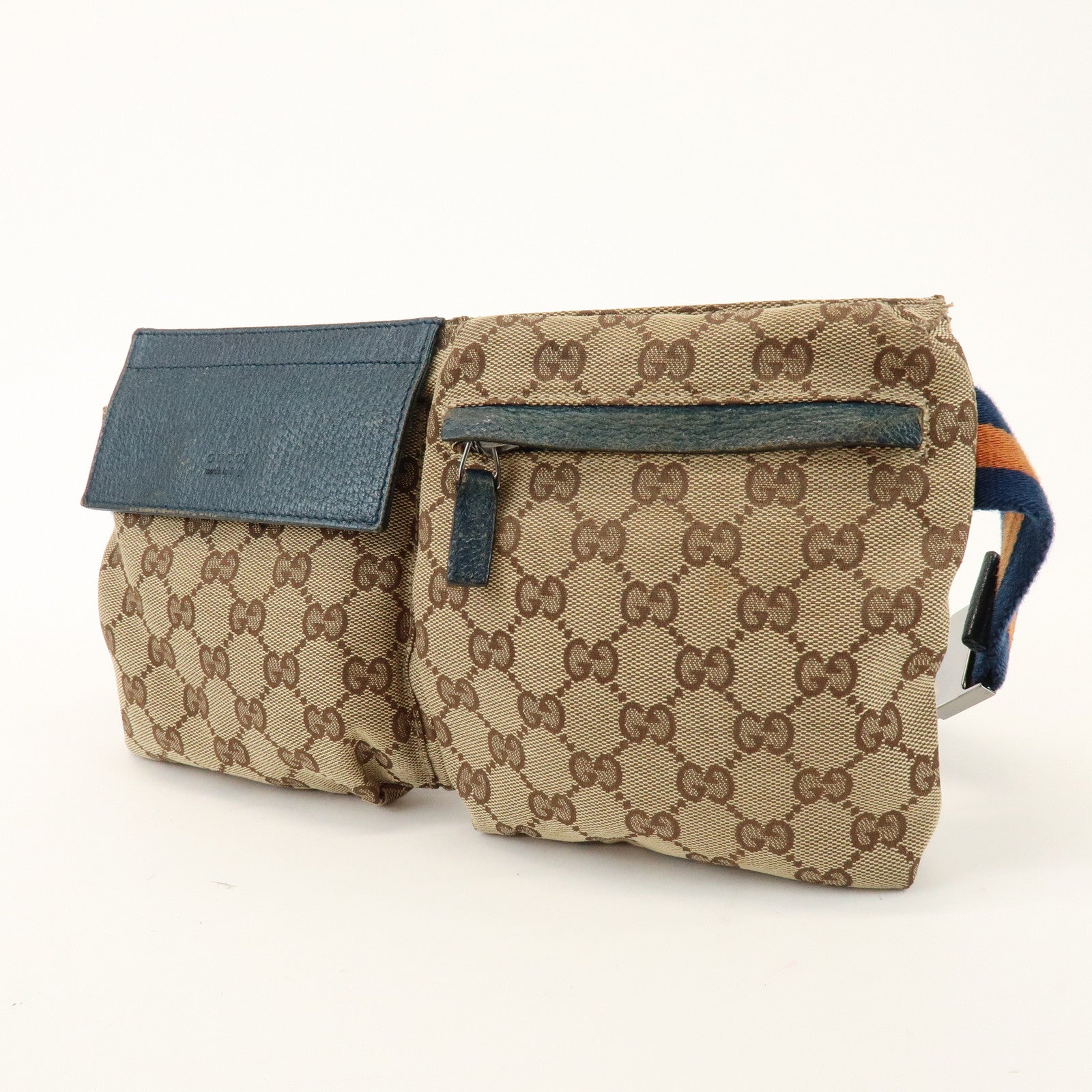 GUCCI Sherry GG Canvas Leather Waist Bag Crossbody Bag Beige 28566