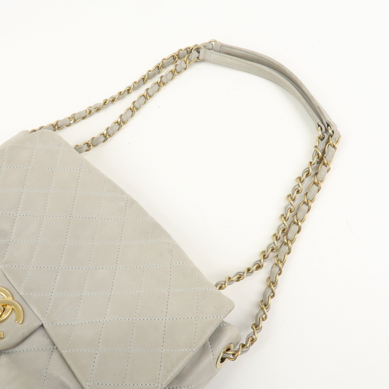 CHANEL Matelasse COCO Mark Shiny Lamb Skin Chain Shoulder Bag Gray