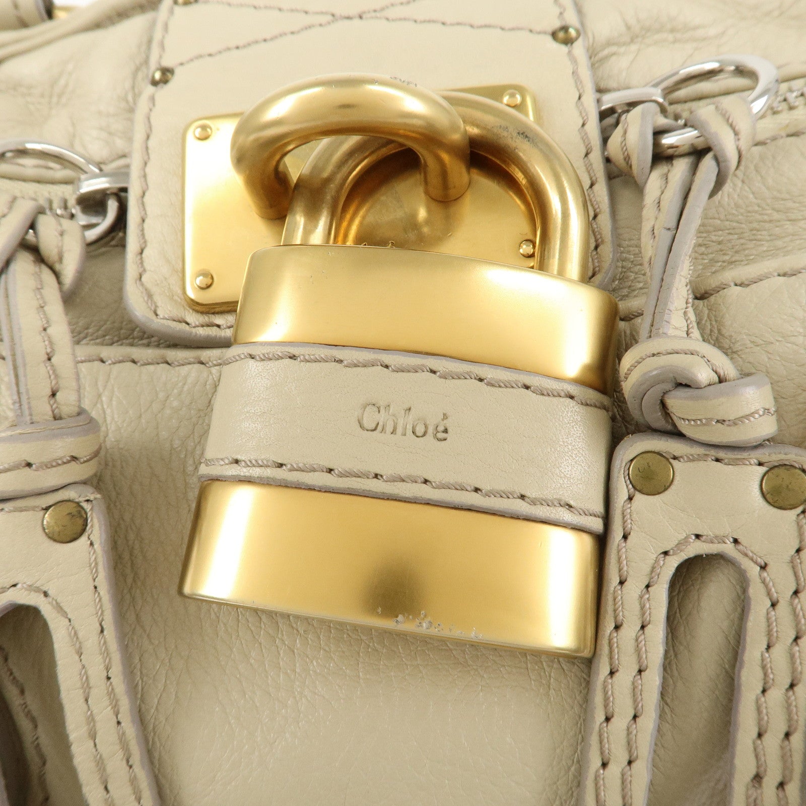 Chloe Paddington Leather Medium Hand Bag Shoulder Bag Beige Used