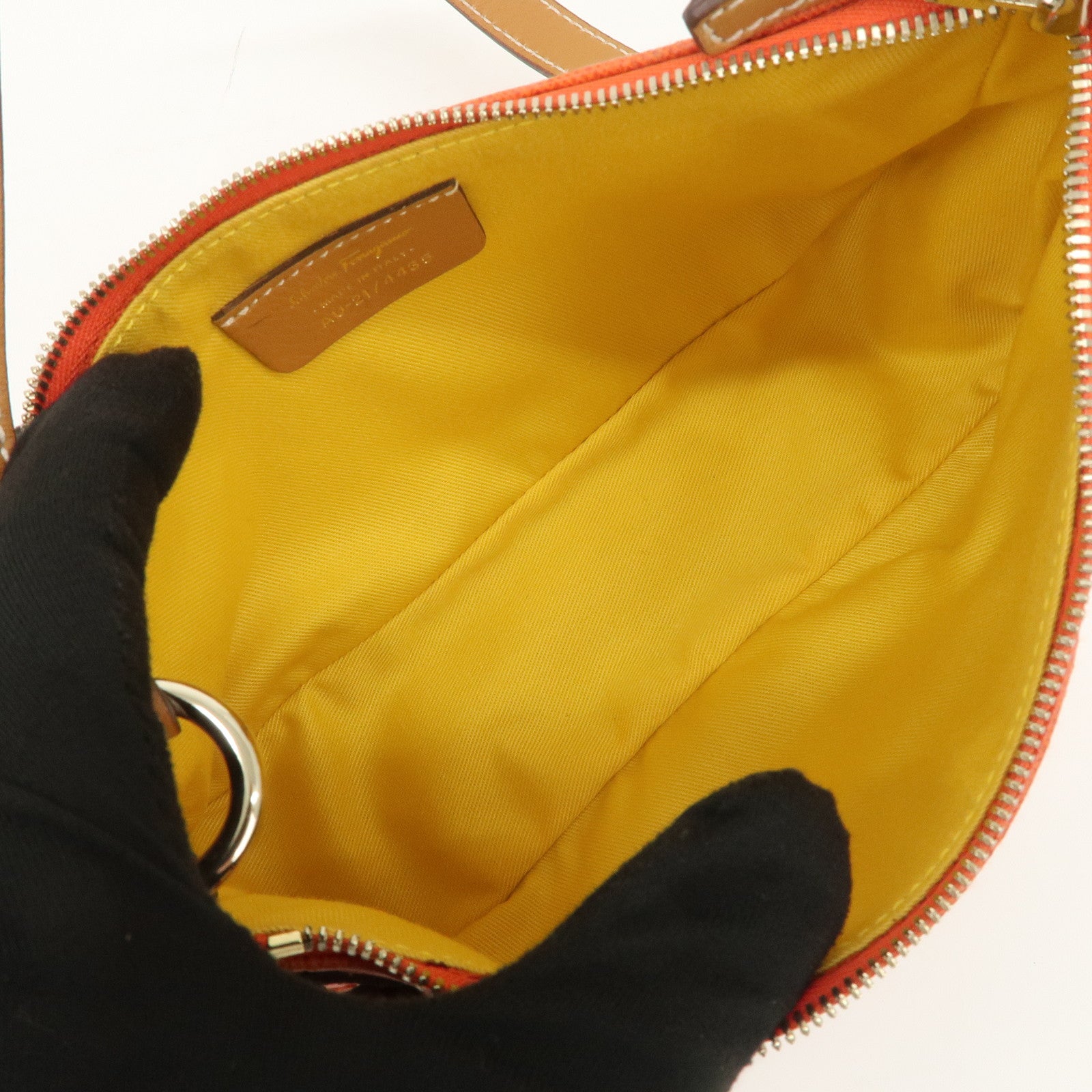 Ferragamo Gancini Leather Shoulder Bag Hand Bag Orange Beige