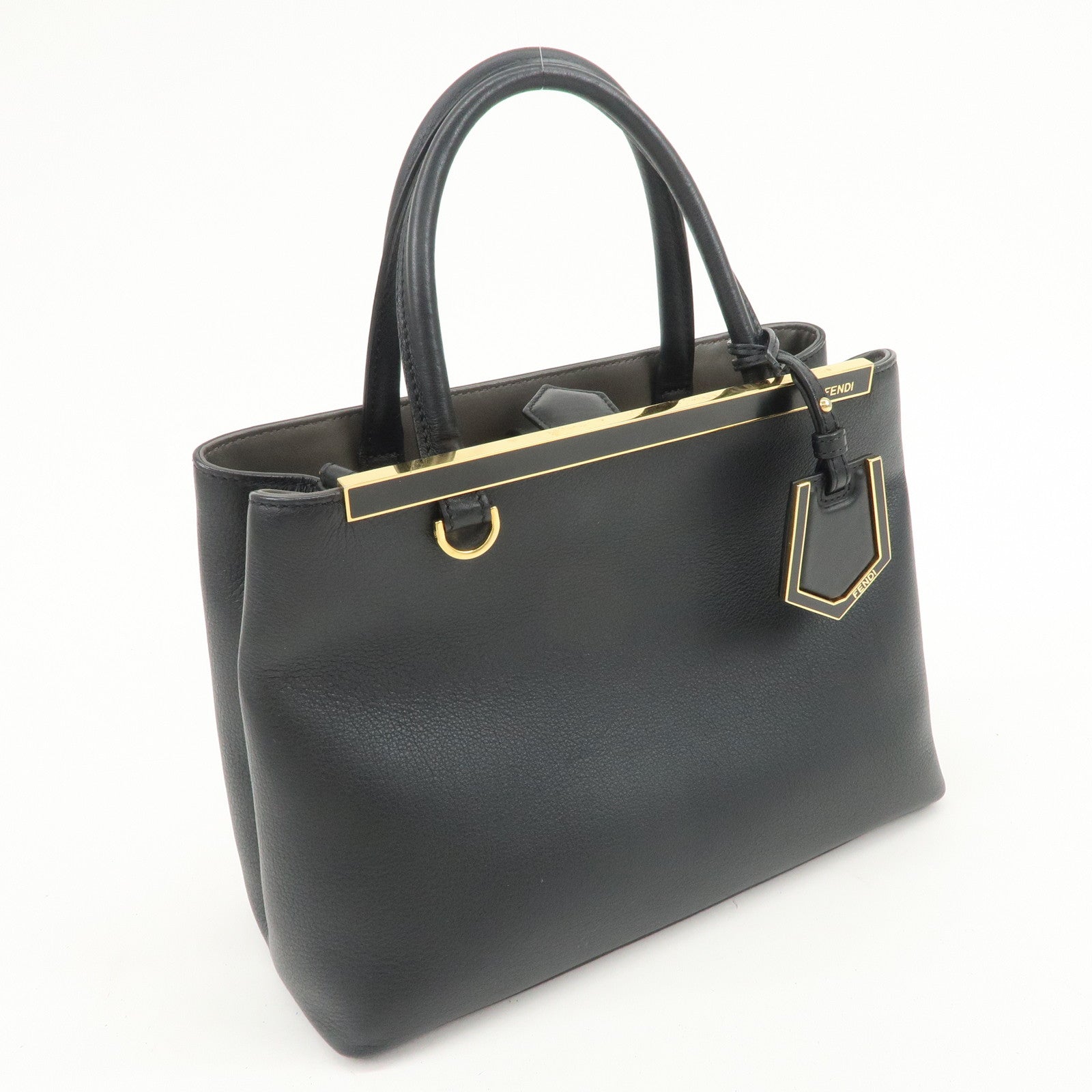 FENDI Petit 2Jours Leather 2Way Bag Hand Bag Black 8BH253
