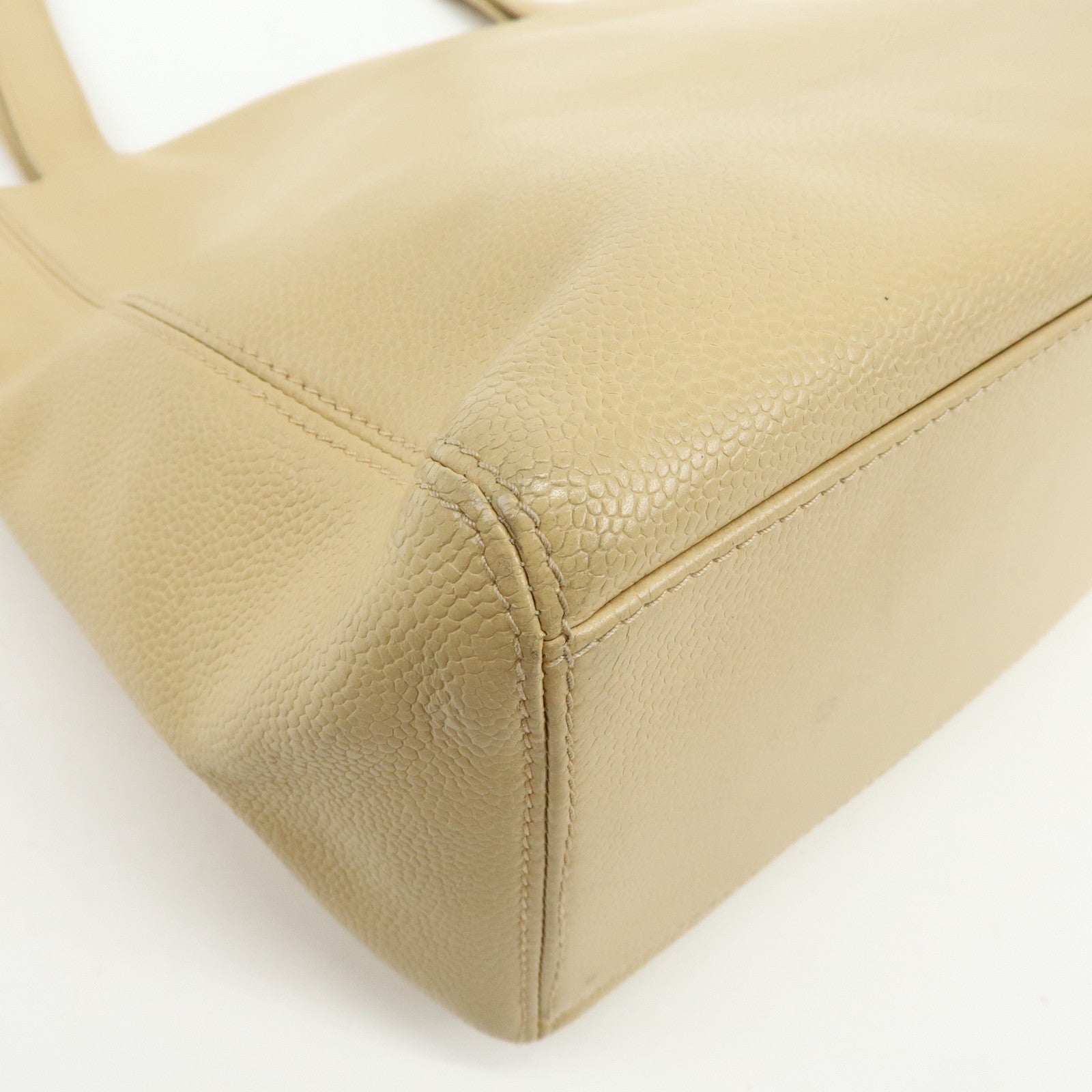 CHANEL COCO Mark Caviarskin Tote Bag Shoulder Bag Hand Bag Beige