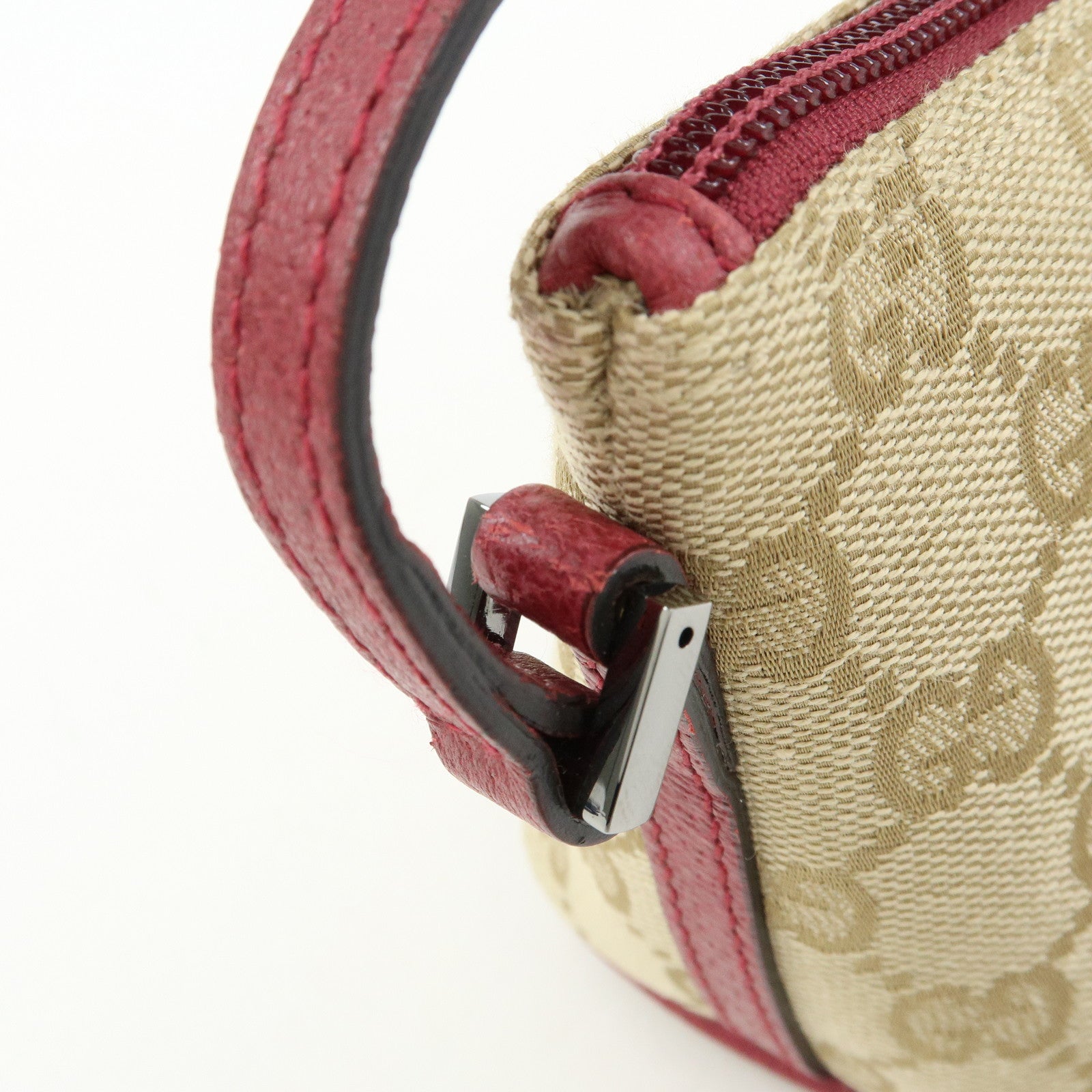 GUCCI Boat Bag GG Canvas Leather Hand Bag Beige Red 07198