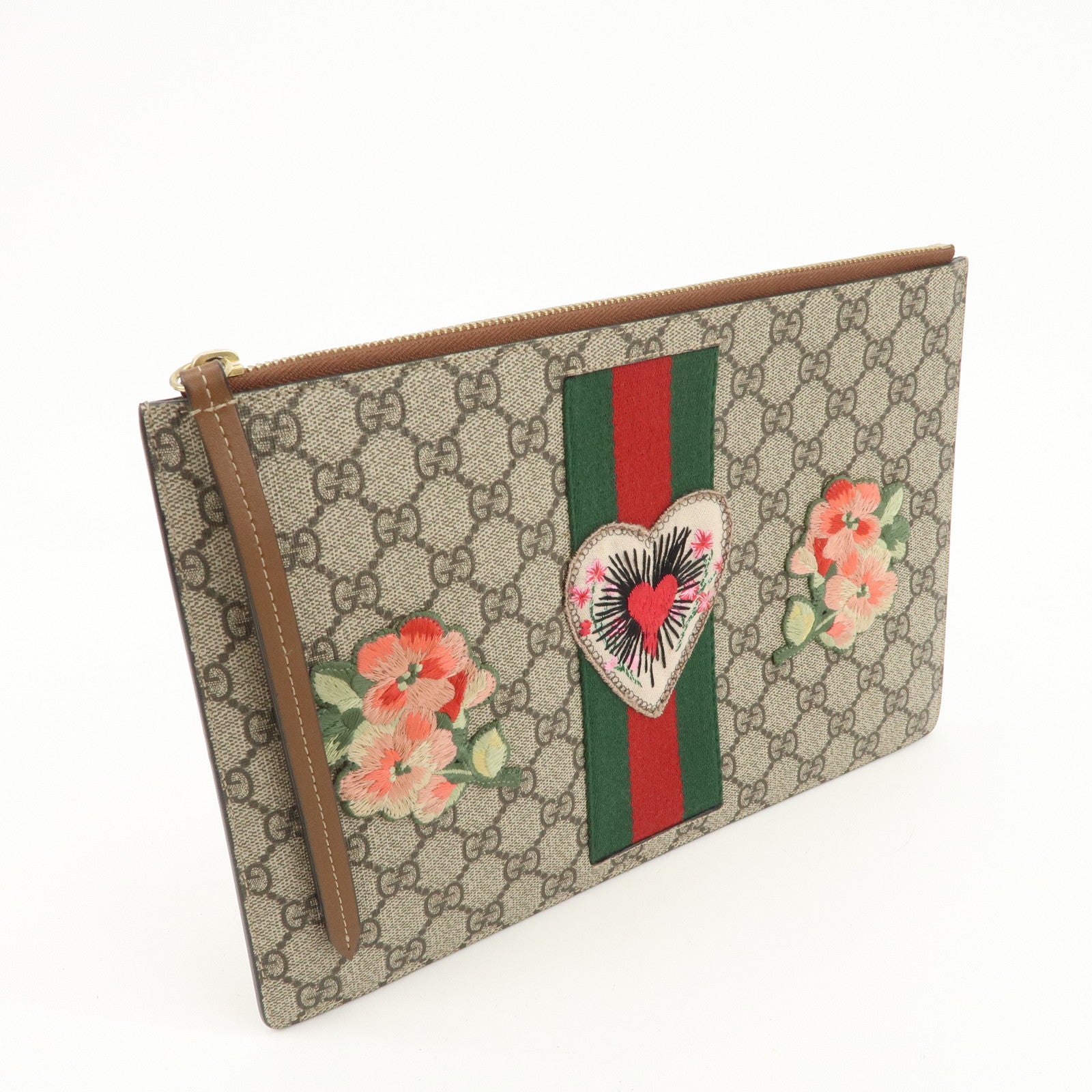 GUCCI  Sherry GG Supreme Leather Flora Clutch Bag Brown 431416