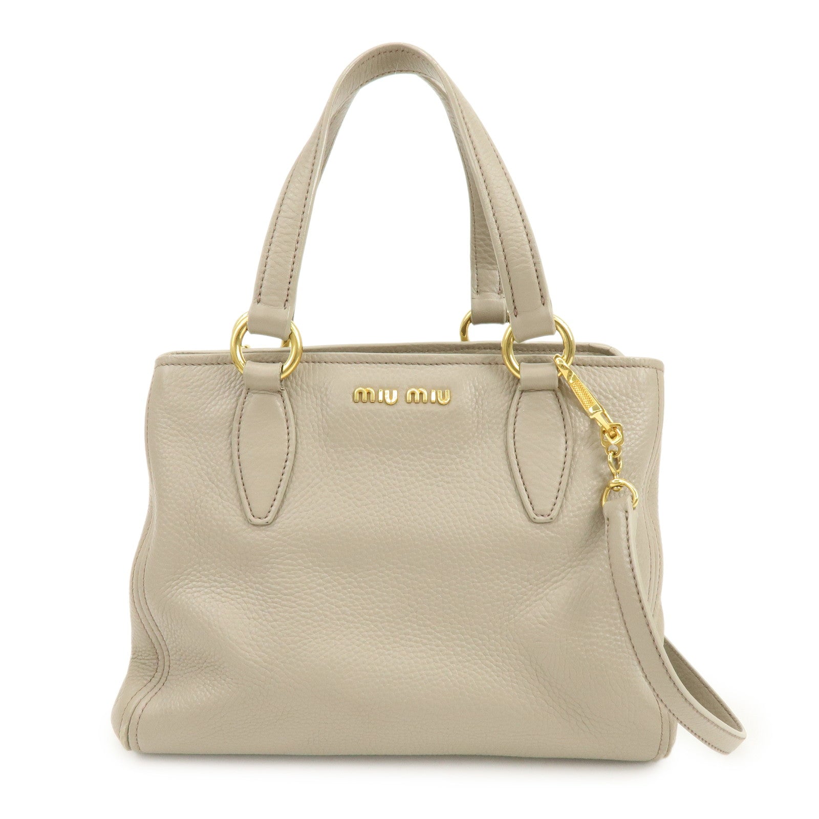 MIU MIU Leather 2Way Bag Hand Bag Shoulder Bag Beige RN0757