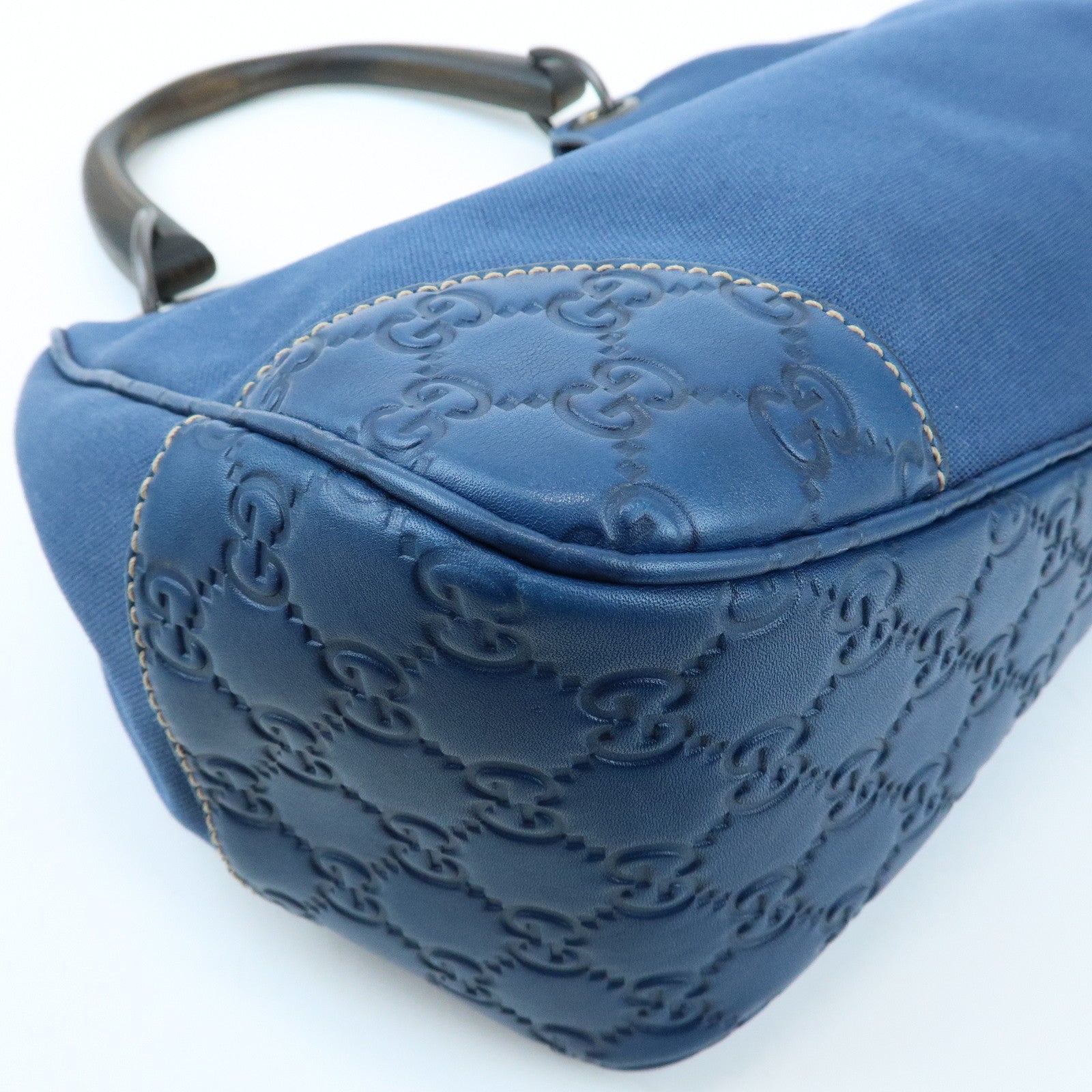 GUCCI Canvas Guccissima Leather Wood Shoulder Bag Blue 257265