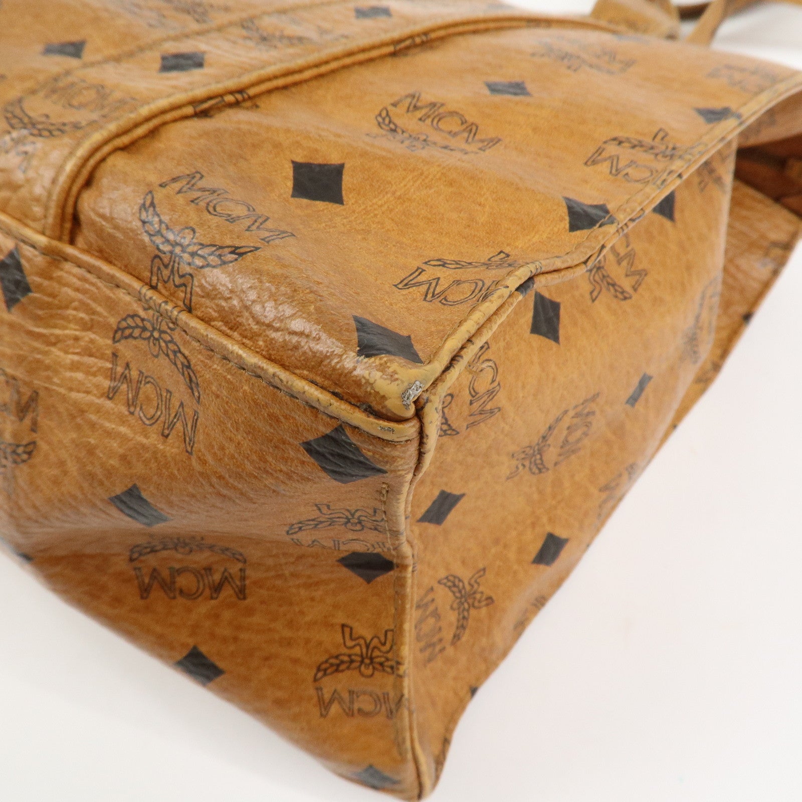 MCM Visetos Leather Tote Bag Shoulder Bag Hand Bag Brown