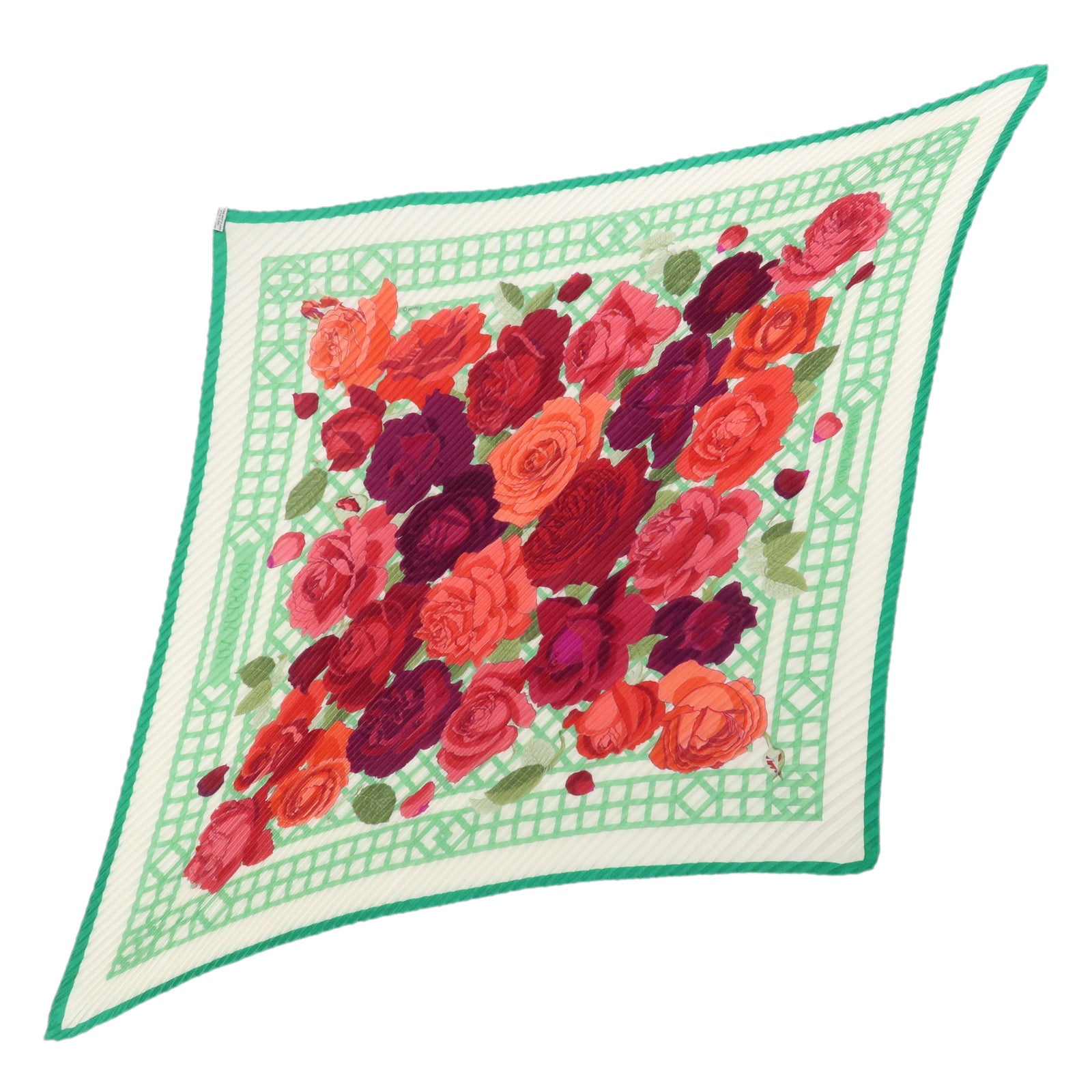 HERMES Carre 90 Silk 100% Pleats Scarf LA ROSEE Anne Gavarni