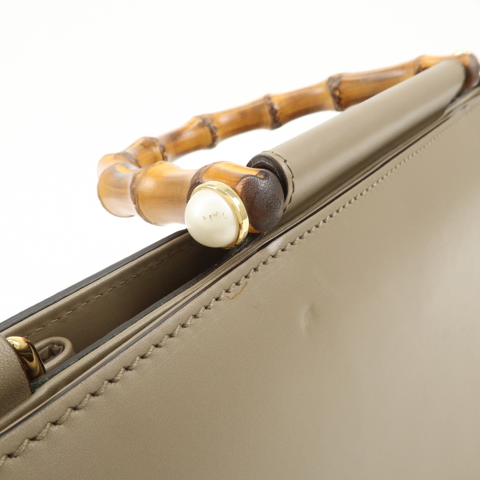 GUCCI Bamboo Nymphaea Leather 2Way Hand Shoulder Bag Gray 453764