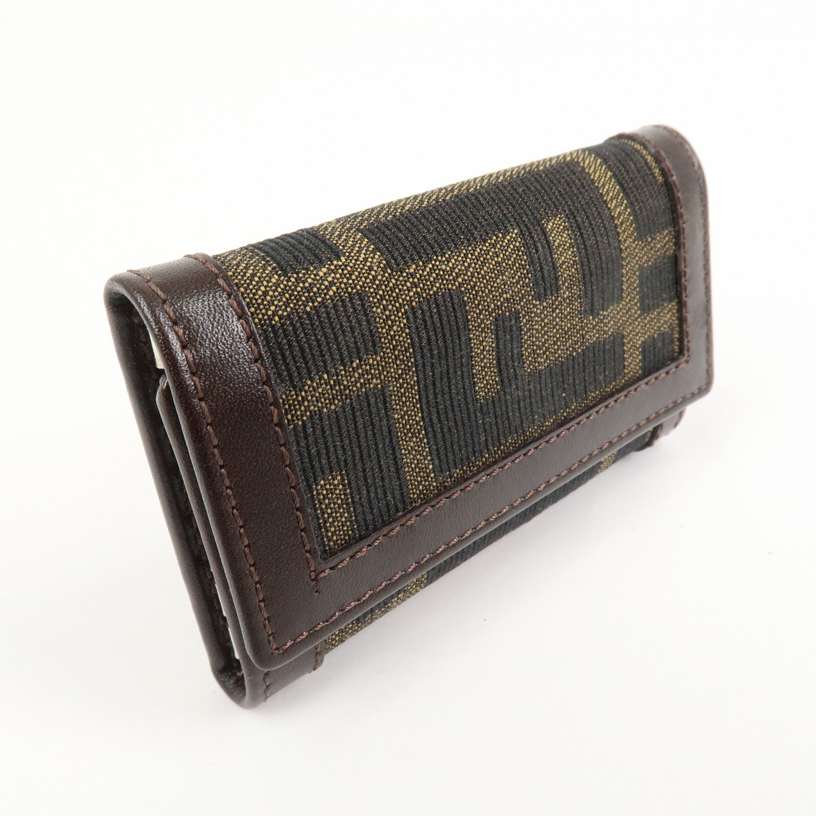 FENDI Zucca Canvas Leather 6 Ring Key Case Key Holder Brown 10163
