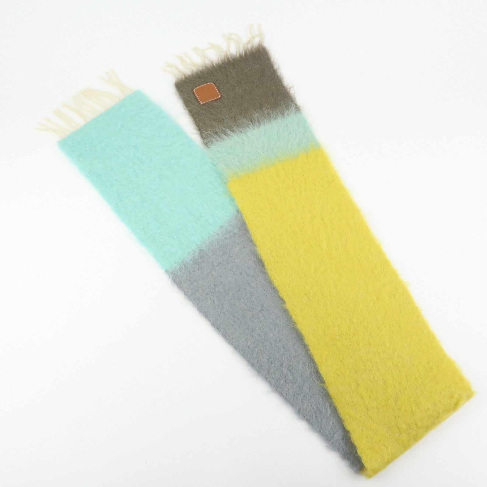 LOEWE Anagram Wool Mohair Nylon Scarf Shawl Yellow Gray Light Blue