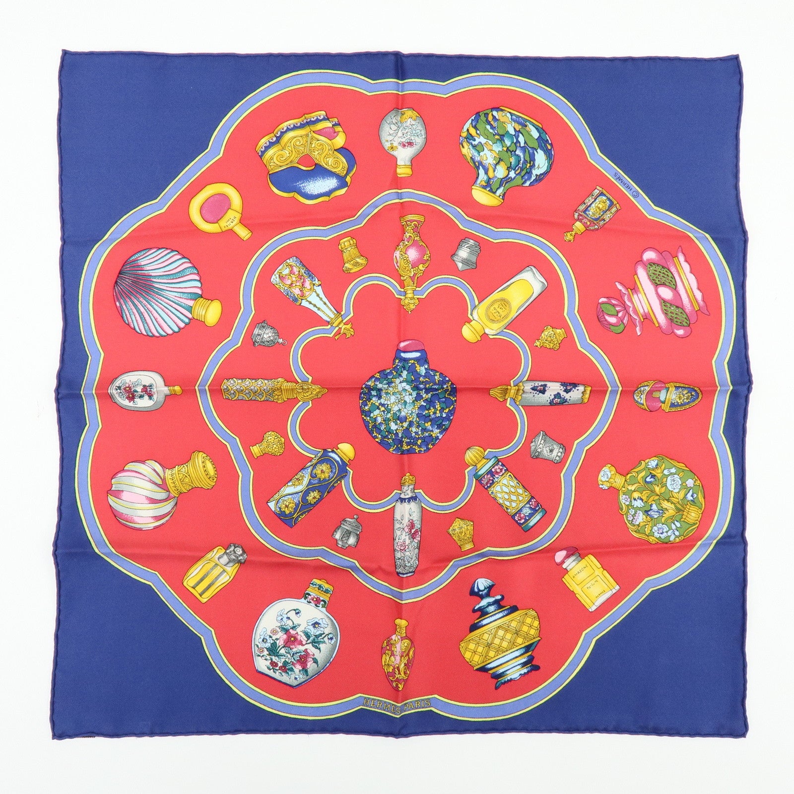HERMES Carre 45 Set of 2 Silk 100% Scarf Red Navy Gray