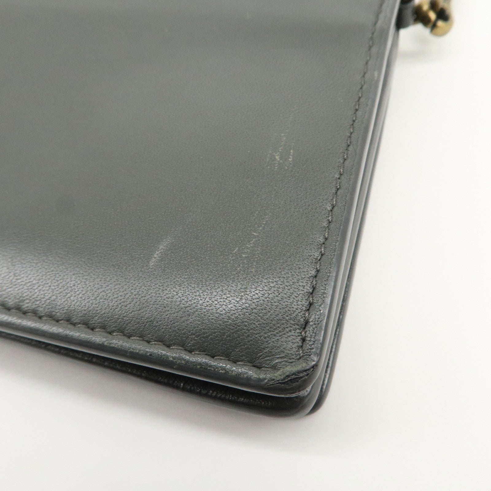 BOTTEGA VENETA Intrecciato Leather Chain Long Wallet Gray