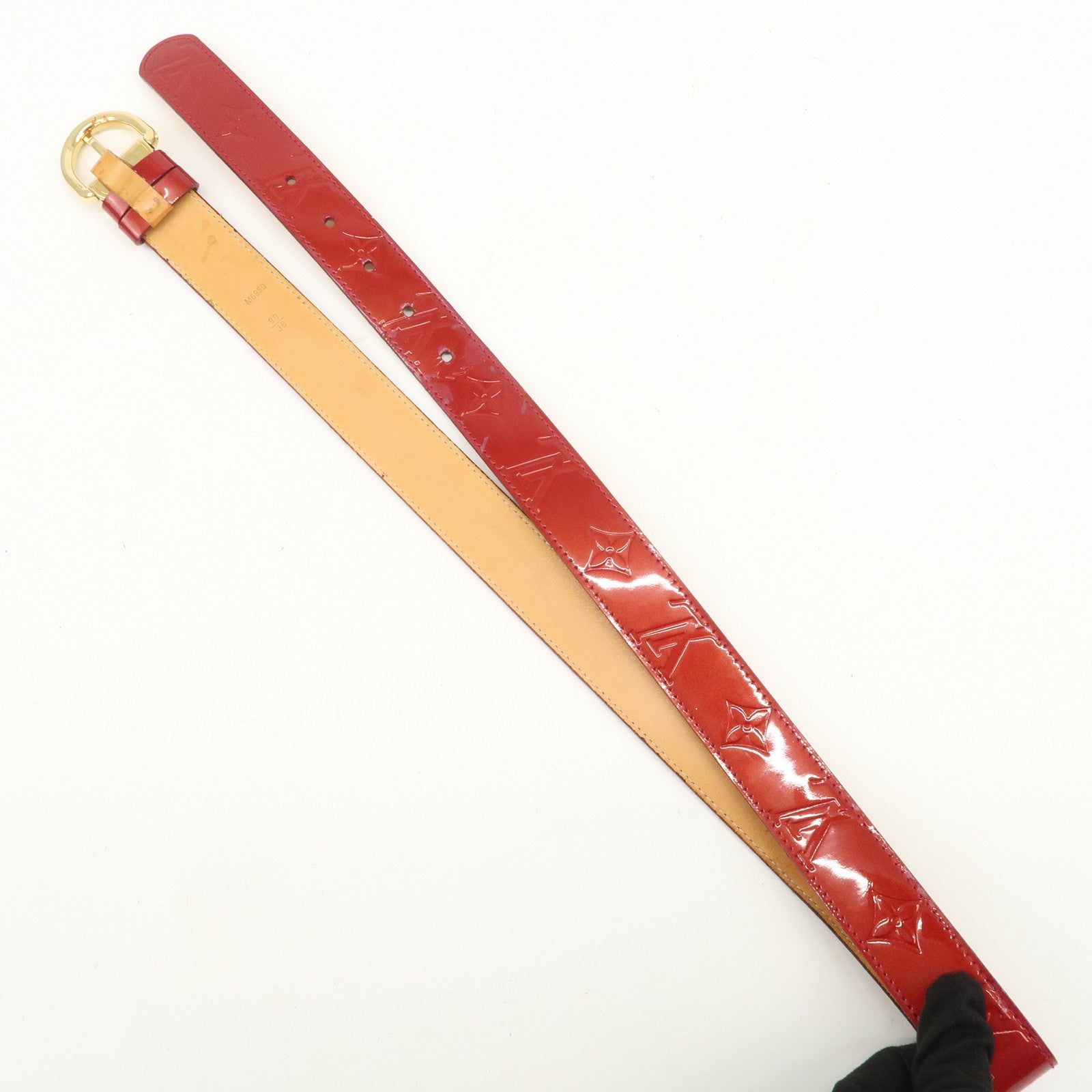 Louis Vuitton Monogram Vernis Ceinture Carre Belt 90/36 Red M6980