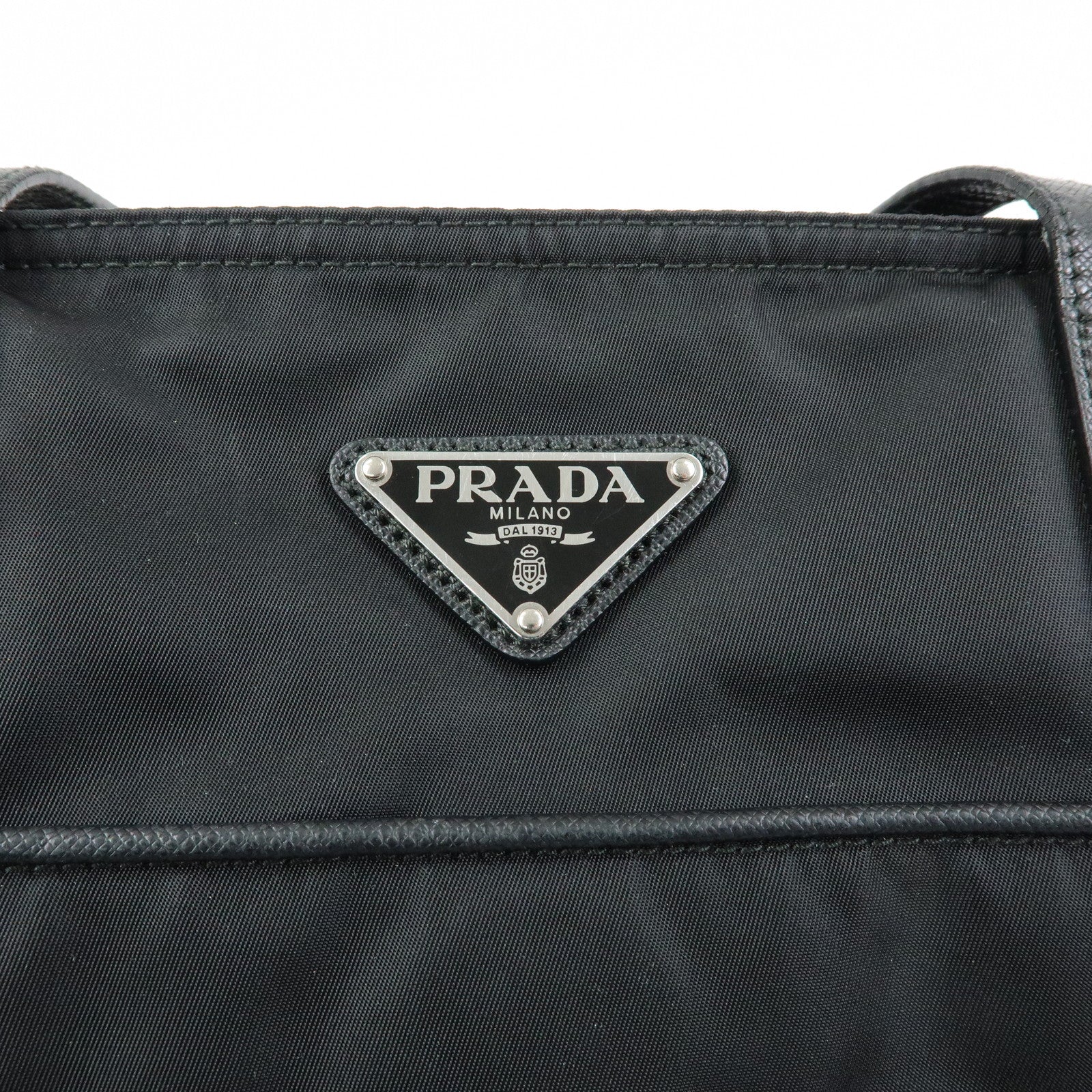 PRADA Triangle Logo Nylon Leather Tote Bag Shoulder Bag Black
