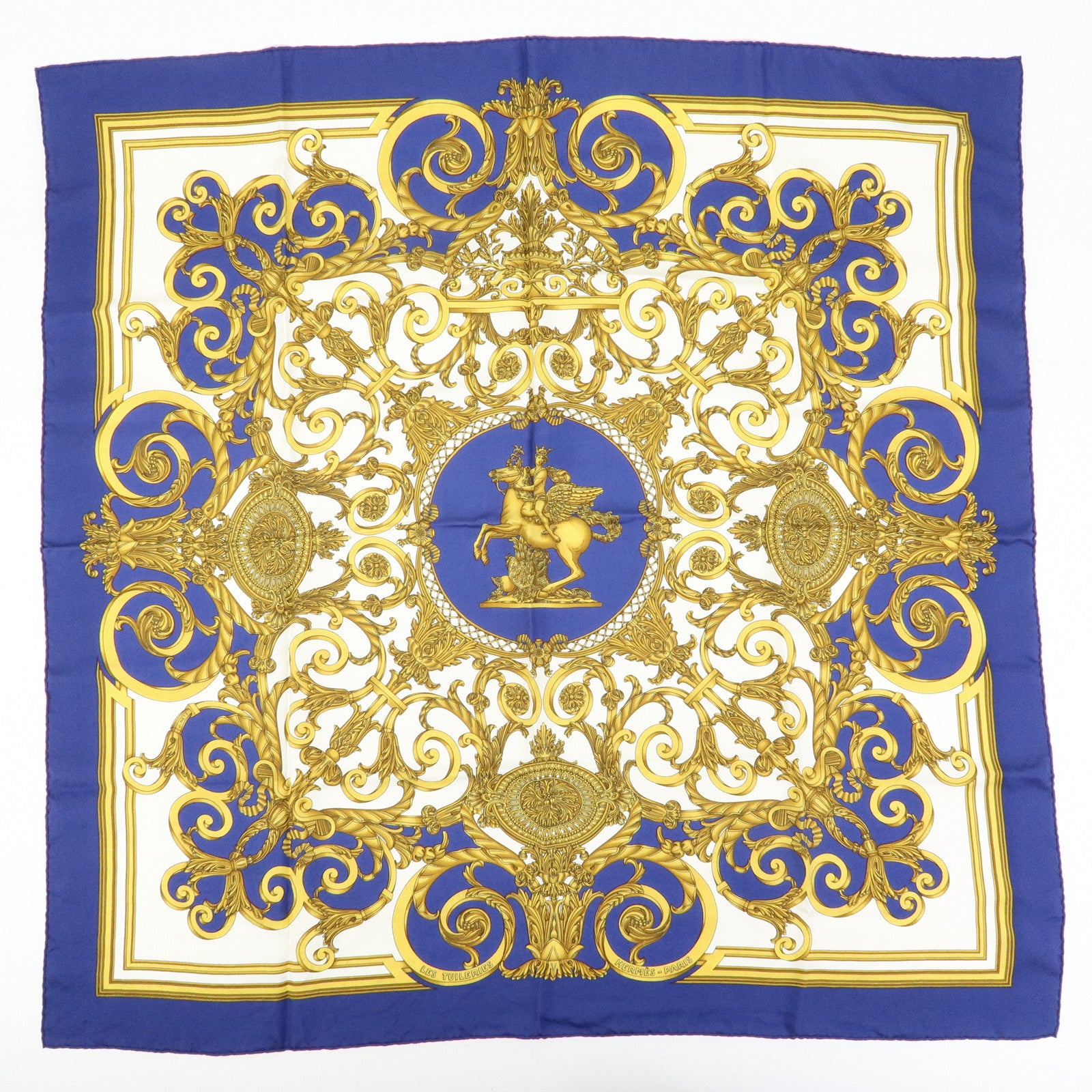 HERMES Carre 90 Set of 2 Silk 100% Scarf Blue White Pink