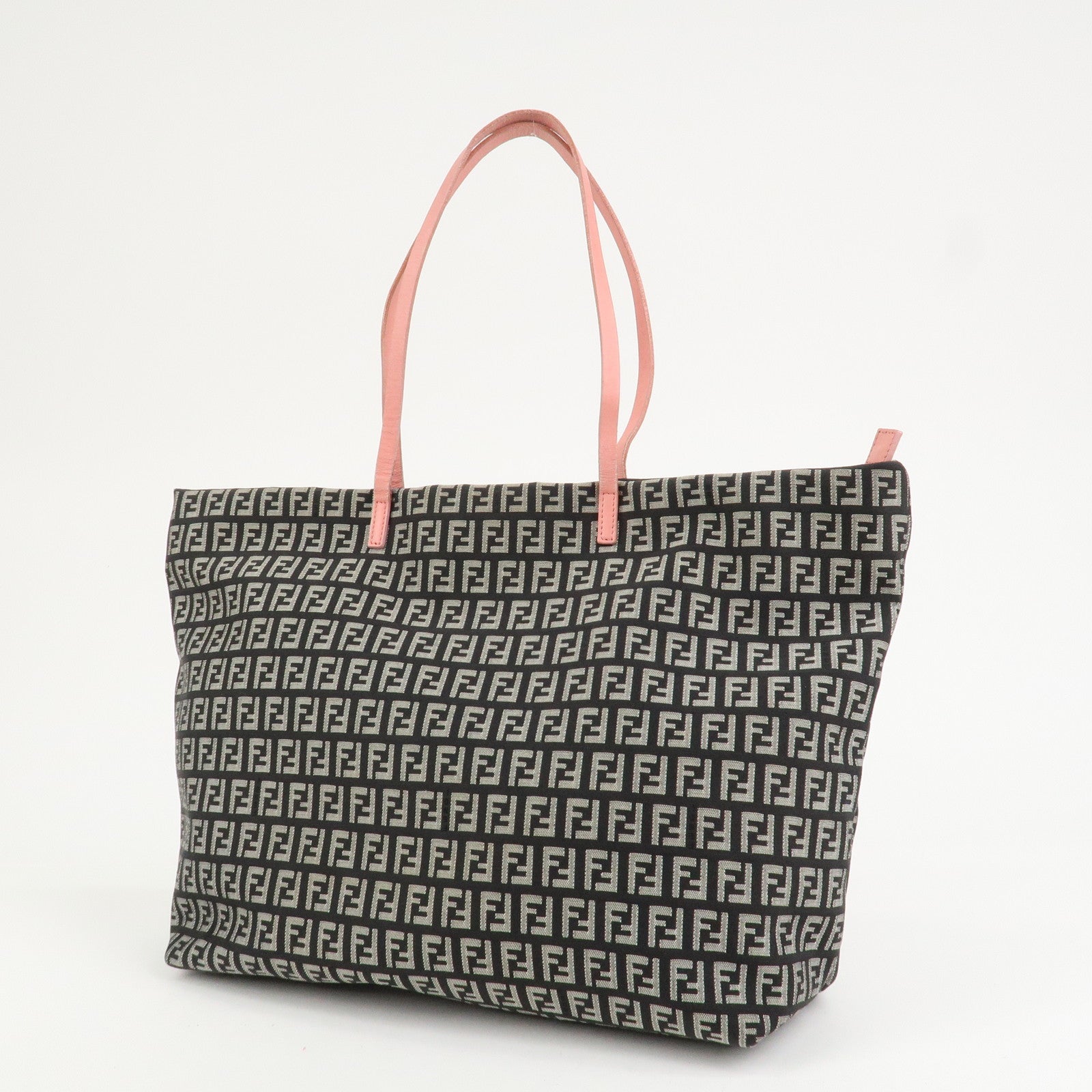FENDI Zucchino Canvas Leather Tote Shoulder Bag Black Pink 8BH025