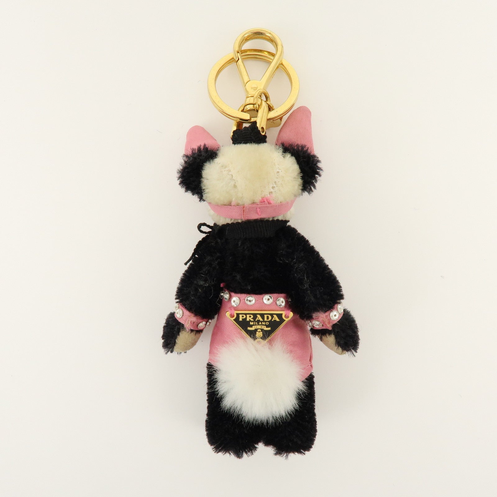 PRADA Triangle Logo Bag Key Charm Panda Bunny Black Pink