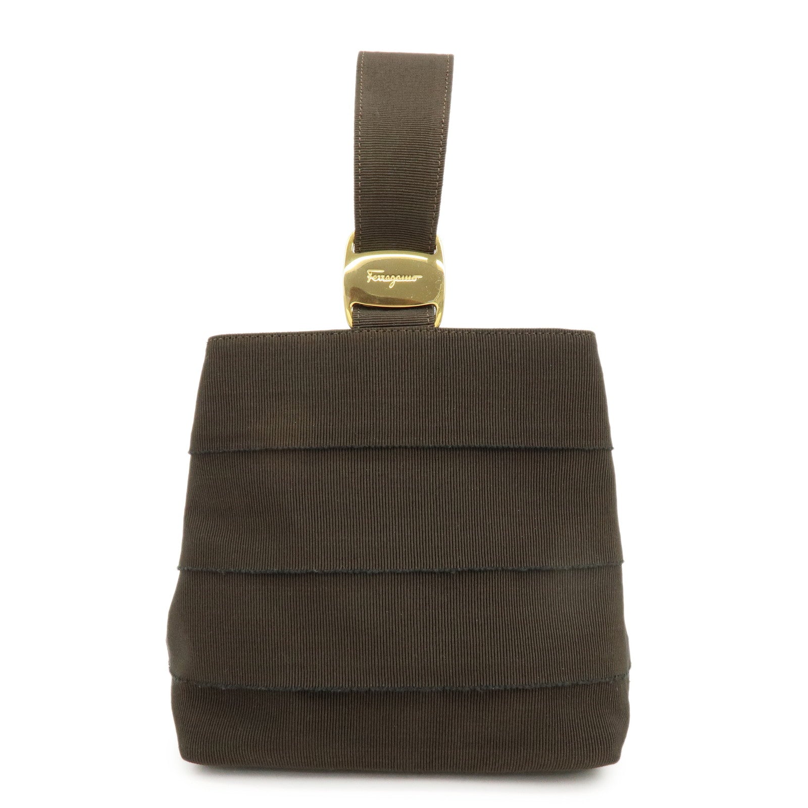 Ferragamo Canvas Leather Hand Bag Brown