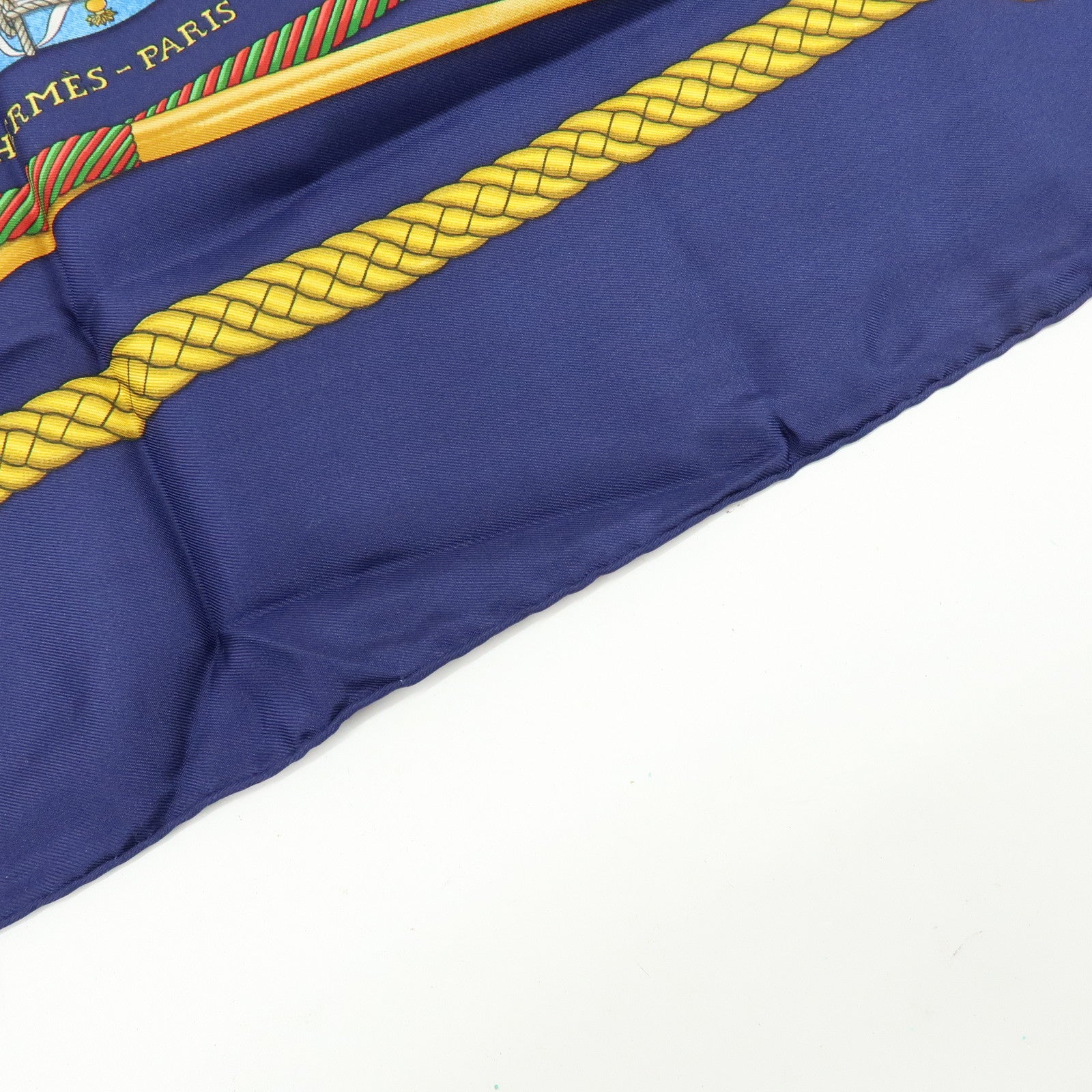 HERMES Carre 90 Silk 100% LES TAMBOURS Scarf Navy Gold