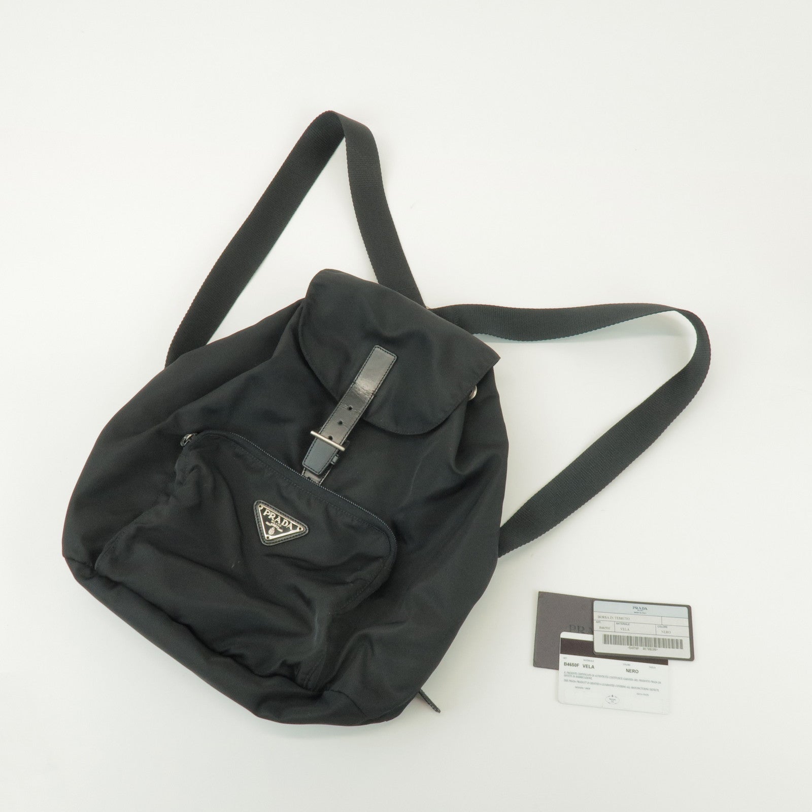 PRADA Triangle Logo Nylon Leather Backpack Rucksack Black B4650F