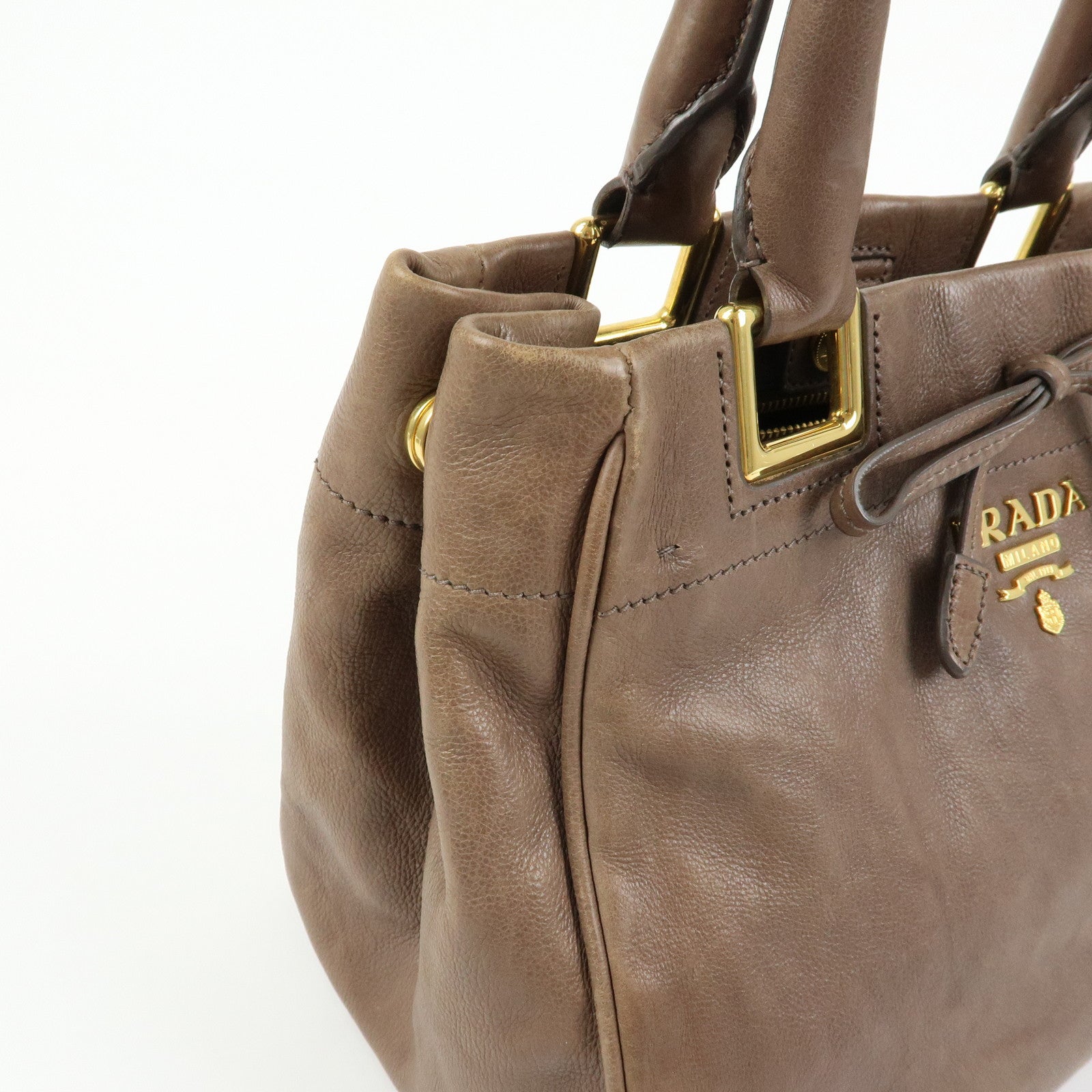 PRADA Calf Leather 2Way Bag Shoulder Bag Ribbon Brown BN2245