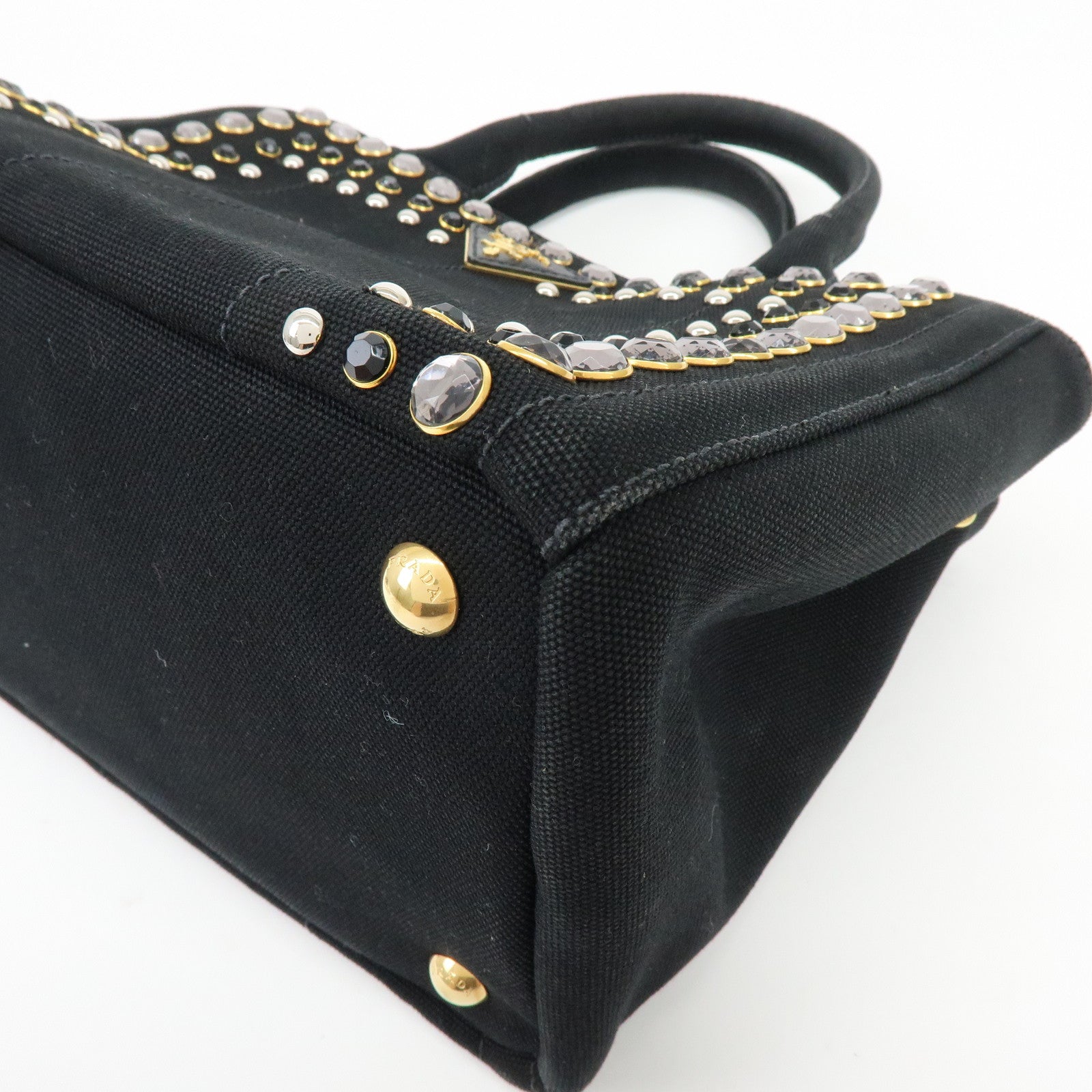 PRADA Canapa Mini Canvas 2Way Bag Hand Bag Black 1BG439