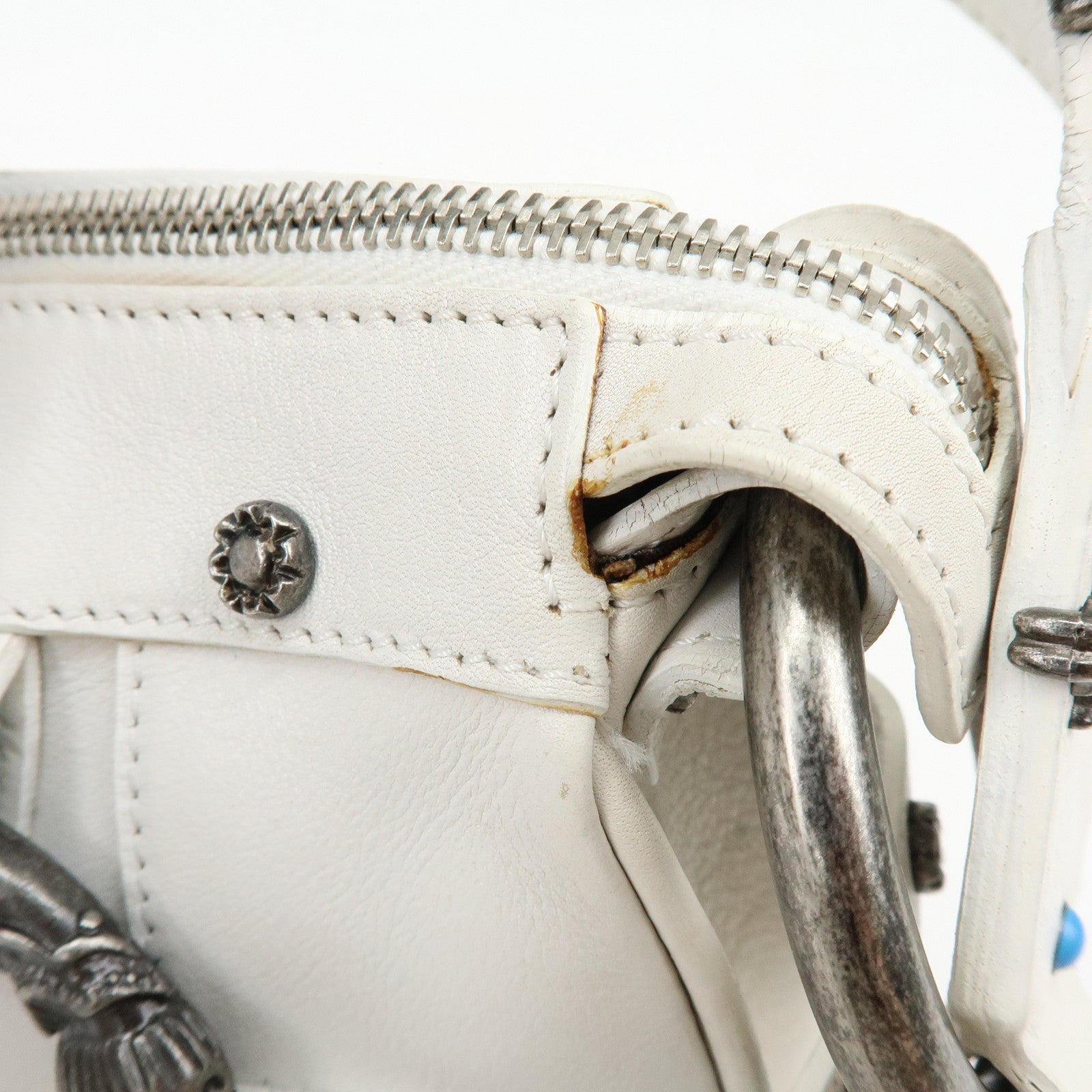 Dolce&Gabbana Leather Hand Bag Shoulder Bag Studs White Dolce&Gabbana Leather Hand Bag Shoulder Bag Studs White