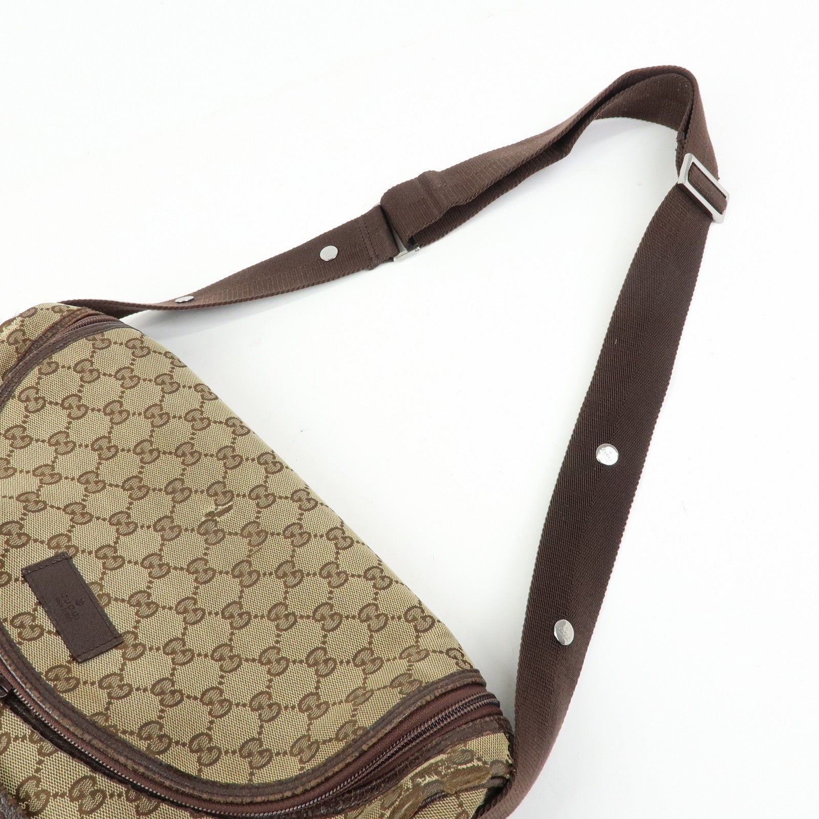 GUCCI GG Canvas Leather Shoulder Crossbody Bag Beige Brown 123326