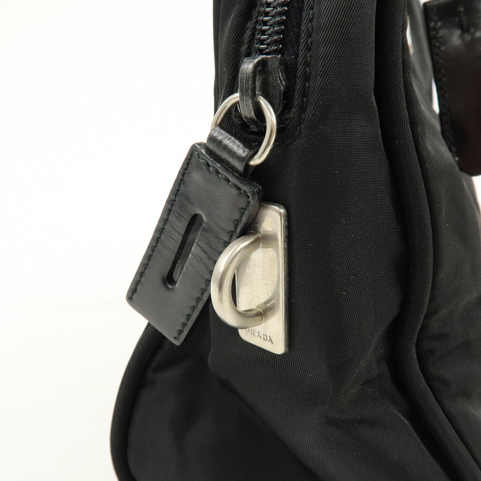 PRADA Triangle Logo Nylon Leather Hand Bag Tote Bag Black B8495