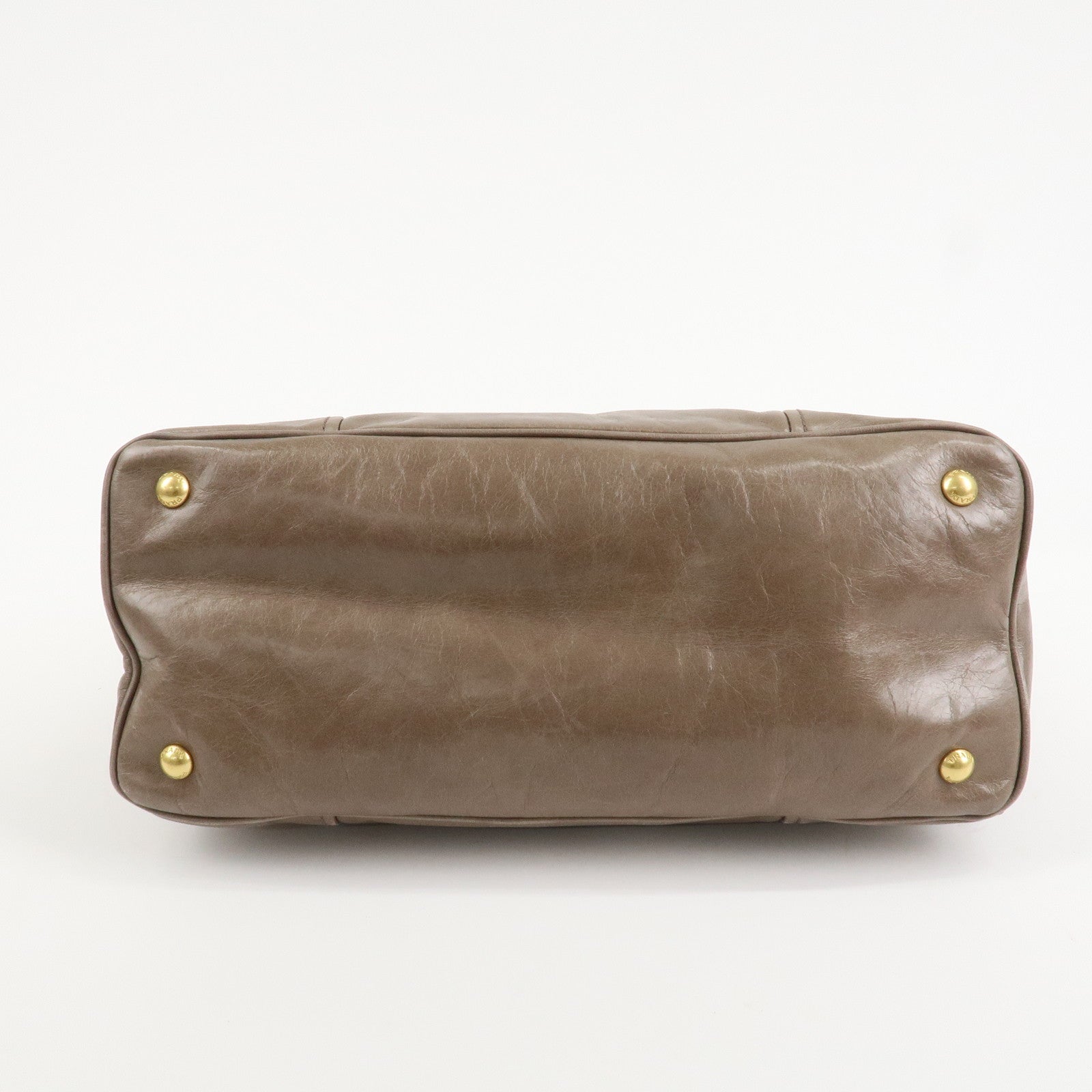 PRADA Logo Leather 2Way Bag Hand Bag Shoulder Bag Greige BN2533 Used