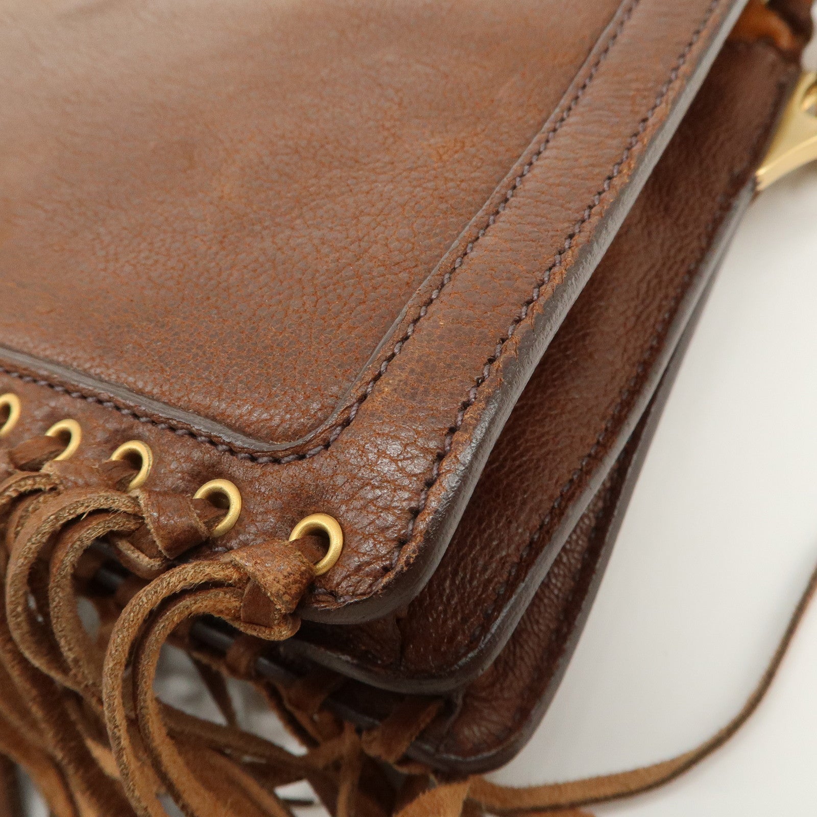 PRADA Fringe Leather 2Way Bag Shoulder Bag Clutch Bag Brown BR3165