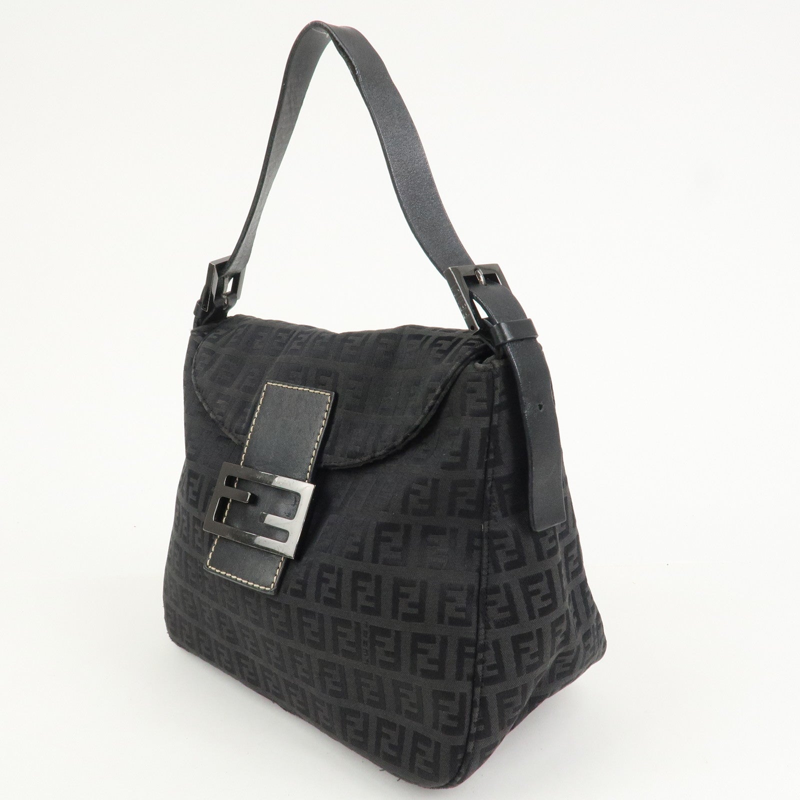 FENDI Mamma Baguette Zucchino Canvas Leather Shoulder Bag 8BR004